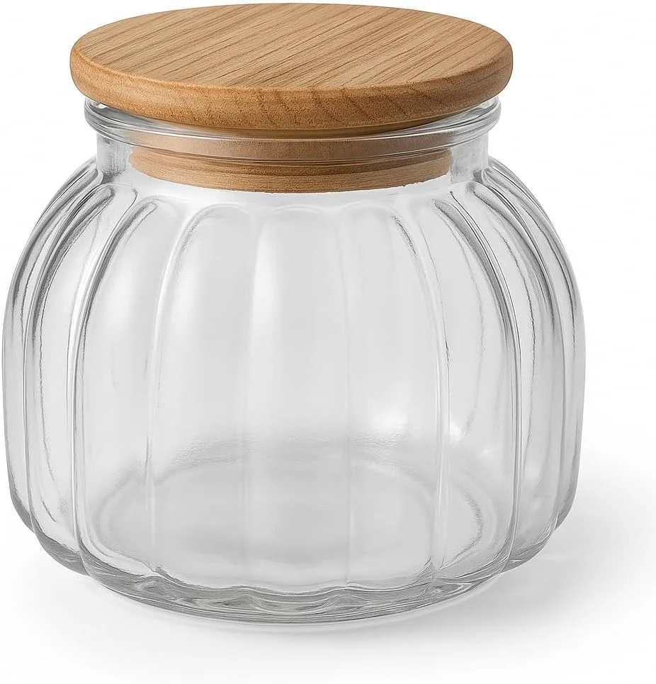 ظروف شیشه ای غلات FITTO با درب - ظروف نگهداری مواد غذایی خشک، دانه های قهوه، چای، شکر و آبنبات، درب دار و بدون نفوذ هوا