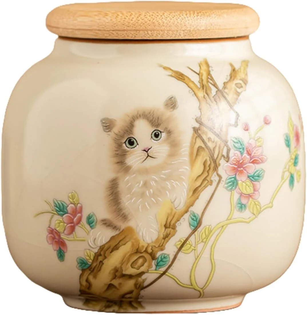 ظرف چای سرامیکی کوچک فایر کرین با درب محکم - ظرف ذخیره سازی طرح حیوانات دوست داشتنی برای چای برگ، قهوه، شکر، کلوچه - سازمان دهنده تزئینی آشپزخانه و انبار (گربه-B) ظرف چای سرامیکی کوچک فایر کرین با درب محکم - ظرف ذخیره سازی طرح حیوانات دوست داشتنی برای چای برگ، قهوه، شکر، کلوچه - سازمان دهنده تزئینی آشپزخانه و انبار (گربه-B)