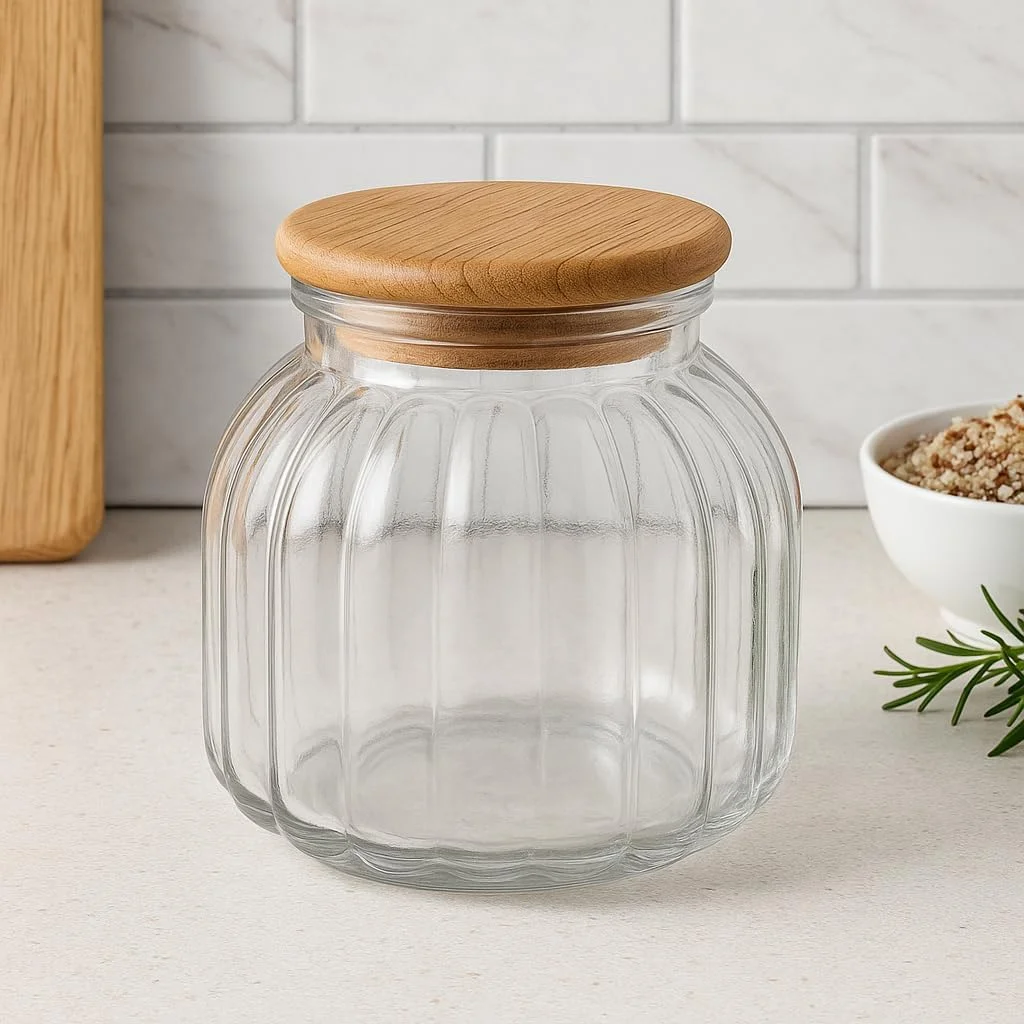 ظروف شیشه ای غلات FITTO با درب - ظروف نگهداری مواد غذایی خشک، دانه های قهوه، چای، شکر و آبنبات، درب دار و بدون نفوذ هوا