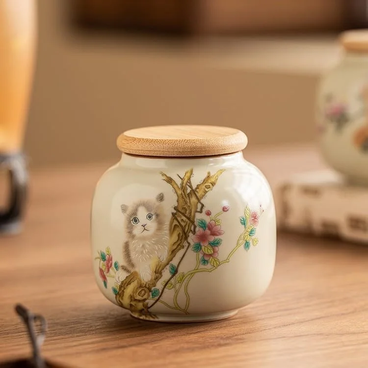 ظرف چای سرامیکی کوچک فایر کرین با درب محکم - ظرف ذخیره سازی طرح حیوانات دوست داشتنی برای چای برگ، قهوه، شکر، کلوچه - سازمان دهنده تزئینی آشپزخانه و انبار (گربه-B) ظرف چای سرامیکی کوچک فایر کرین با درب محکم - ظرف ذخیره سازی طرح حیوانات دوست داشتنی برای چای برگ، قهوه، شکر، کلوچه - سازمان دهنده تزئینی آشپزخانه و انبار (گربه-B)