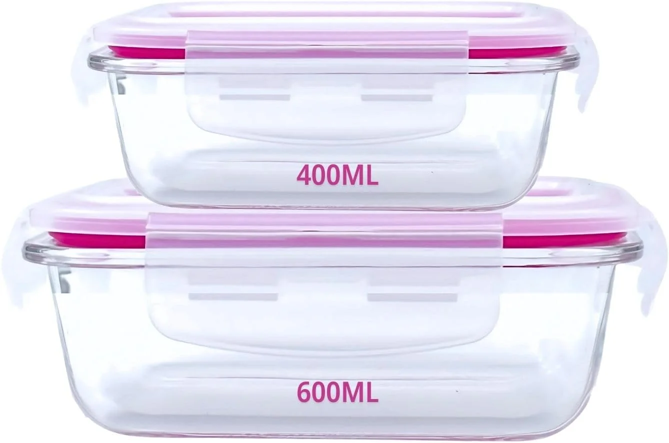 ست ظروف شیشه ای درب دار Feelings، مناسب نگهداری مواد غذایی (2 عدد، صورتی، 600 + 400 میلی لیتر) ست ظروف شیشه ای درب دار Feelings، مناسب نگهداری مواد غذایی (2 عدد، صورتی، 600 + 400 میلی لیتر)