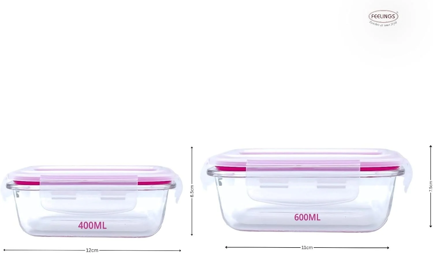ست ظروف شیشه ای درب دار Feelings، مناسب نگهداری مواد غذایی (2 عدد، صورتی، 600 + 400 میلی لیتر) ست ظروف شیشه ای درب دار Feelings، مناسب نگهداری مواد غذایی (2 عدد، صورتی، 600 + 400 میلی لیتر)