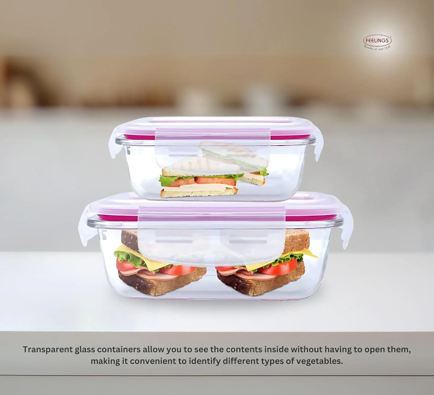 ست ظروف شیشه ای درب دار Feelings، مناسب نگهداری مواد غذایی (2 عدد، صورتی، 600 + 400 میلی لیتر) ست ظروف شیشه ای درب دار Feelings، مناسب نگهداری مواد غذایی (2 عدد، صورتی، 600 + 400 میلی لیتر)
