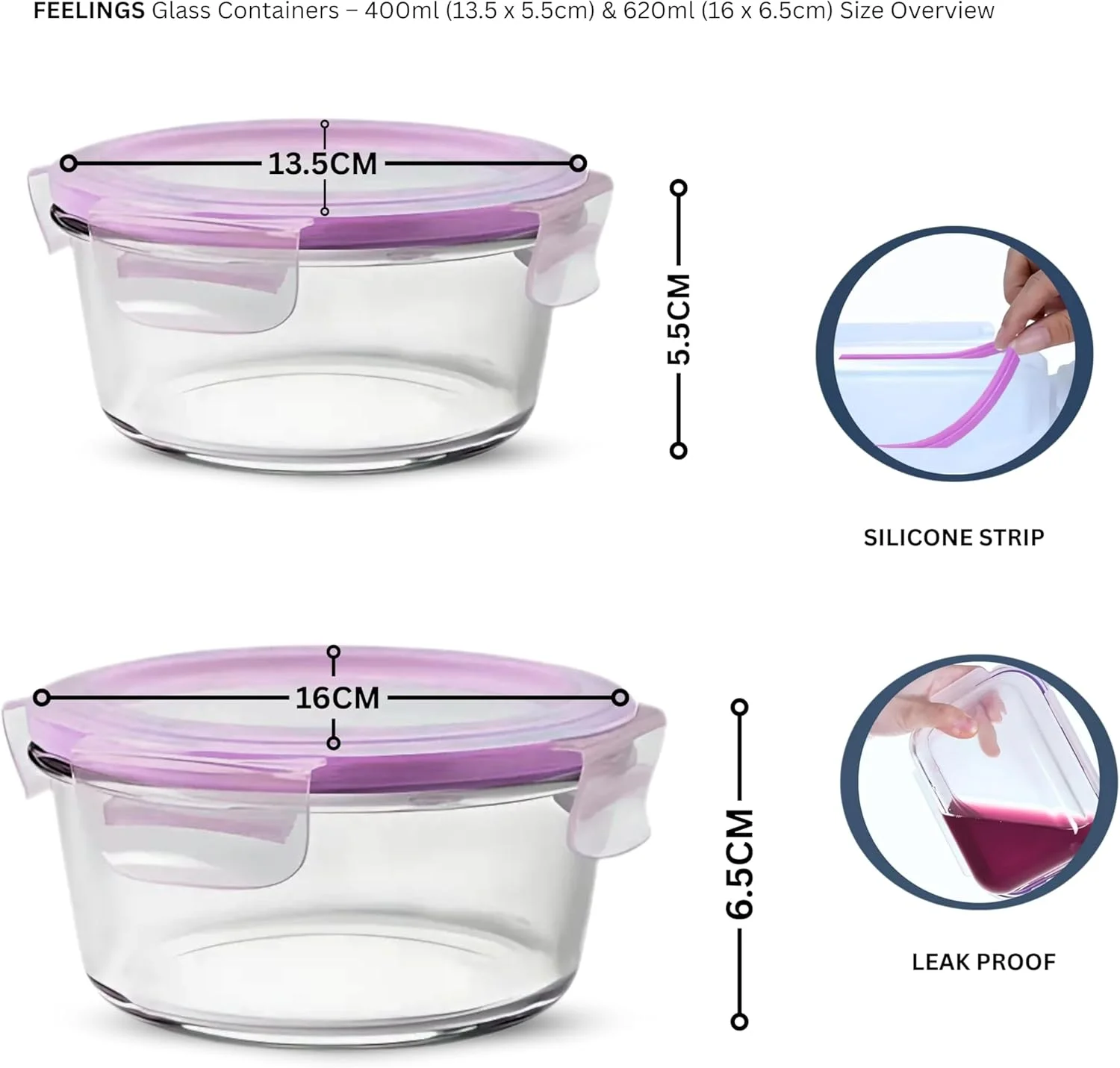 ظروف شیشه ای نگهداری غذا فیلینگز، ظروف آماده سازی غذا با درب های سیلیکونی ضد نشت، 400 میلی لیتر و 620 میلی لیتر، بدون BPA و هوا بند، صورتی، قابل استفاده در مایکروویو و فریزر (گرد) ظروف شیشه ای نگهداری غذا فیلینگز، ظروف آماده سازی غذا با درب های سیلیکونی ضد نشت، 400 میلی لیتر و 620 میلی لیتر، بدون BPA و هوا بند، صورتی، قابل استفاده در مایکروویو و فریزر (گرد)
