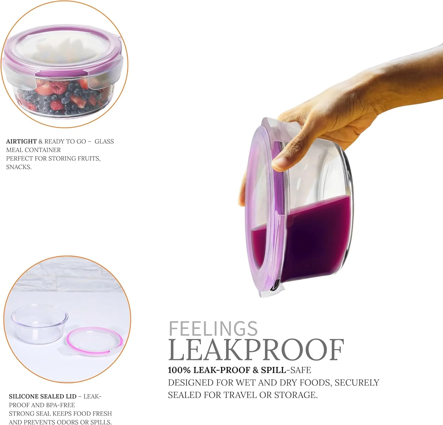 ظروف شیشه ای نگهداری غذا فیلینگز، ظروف آماده سازی غذا با درب های سیلیکونی ضد نشت، 400 میلی لیتر و 620 میلی لیتر، بدون BPA و هوا بند، صورتی، قابل استفاده در مایکروویو و فریزر (گرد) ظروف شیشه ای نگهداری غذا فیلینگز، ظروف آماده سازی غذا با درب های سیلیکونی ضد نشت، 400 میلی لیتر و 620 میلی لیتر، بدون BPA و هوا بند، صورتی، قابل استفاده در مایکروویو و فریزر (گرد)
