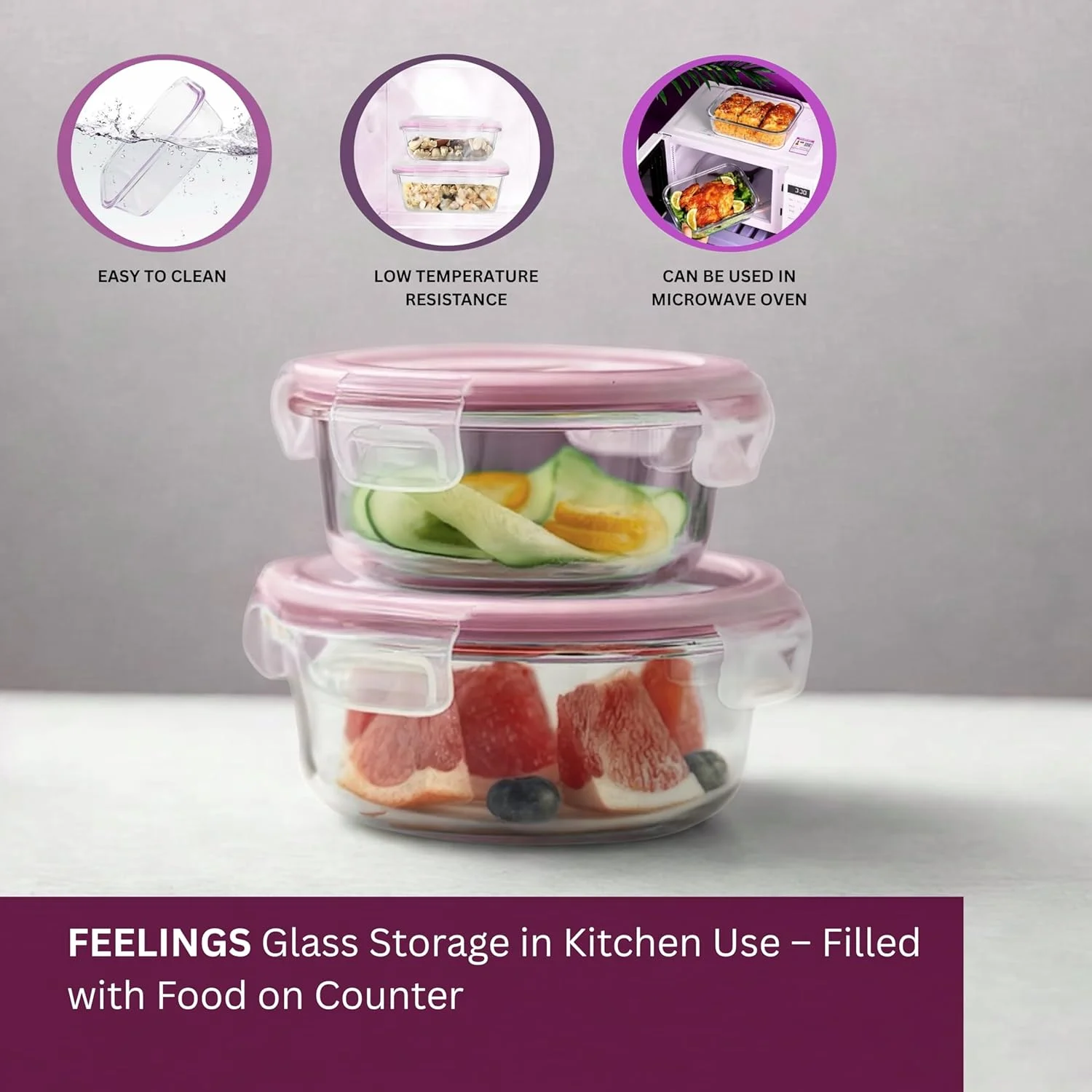 ظروف شیشه ای نگهداری غذا فیلینگز، ظروف آماده سازی غذا با درب های سیلیکونی ضد نشت، 400 میلی لیتر و 620 میلی لیتر، بدون BPA و هوا بند، صورتی، قابل استفاده در مایکروویو و فریزر (گرد) ظروف شیشه ای نگهداری غذا فیلینگز، ظروف آماده سازی غذا با درب های سیلیکونی ضد نشت، 400 میلی لیتر و 620 میلی لیتر، بدون BPA و هوا بند، صورتی، قابل استفاده در مایکروویو و فریزر (گرد)