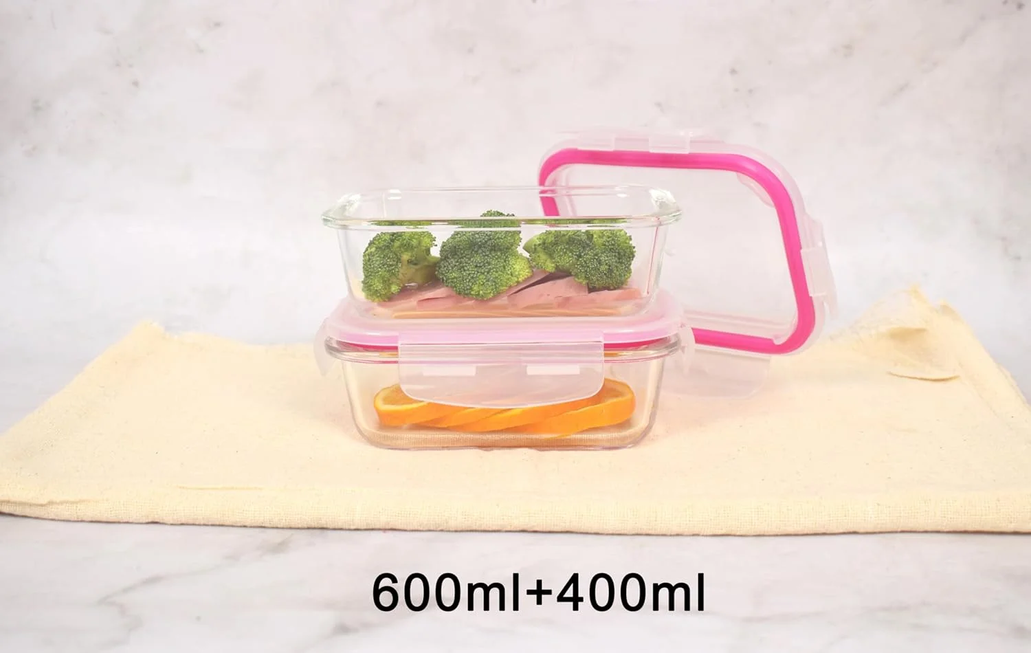 ست ظروف شیشه ای درب دار Feelings، مناسب نگهداری مواد غذایی (2 عدد، صورتی، 600 + 400 میلی لیتر) ست ظروف شیشه ای درب دار Feelings، مناسب نگهداری مواد غذایی (2 عدد، صورتی، 600 + 400 میلی لیتر)