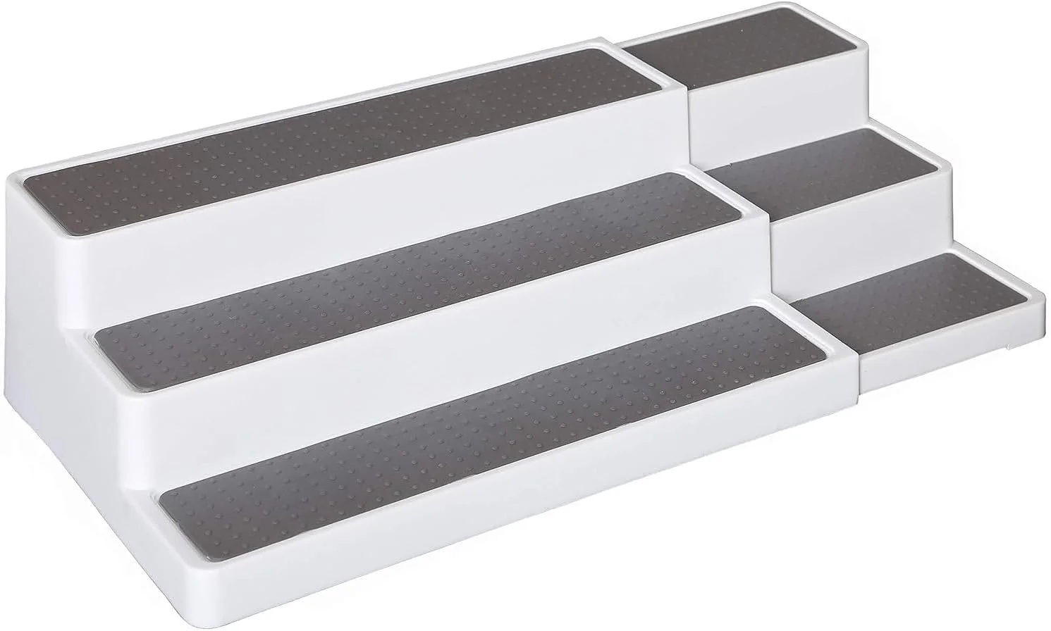 جا ادویه ای 3 طبقه قابل گسترش N3ma با طراحی مدرن و ضد لغزش، مناسب برای کابینت، قفسه پله ای سازمان دهنده برای پیشخوان، انبار و کابینت (سفید و خاکستری)