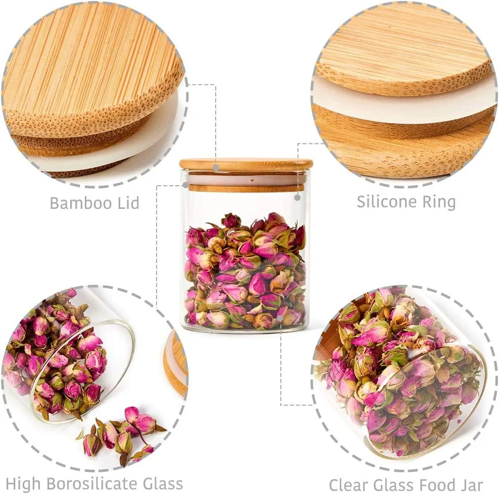 EZOWare ست 8 تایی ظروف شیشه ای شفاف درب دار، ست ظروف نگهداری آشپزخانه با درب بامبو طبیعی برای آبنبات، کلوچه، برنج، شکر، آرد، پاستا، آجیل، 450 میلی لیتر EZOWare ست 8 تایی ظروف شیشه ای شفاف درب دار، ست ظروف نگهداری آشپزخانه با درب بامبو طبیعی برای آبنبات، کلوچه، برنج، شکر، آرد، پاستا، آجیل، 450 میلی لیتر