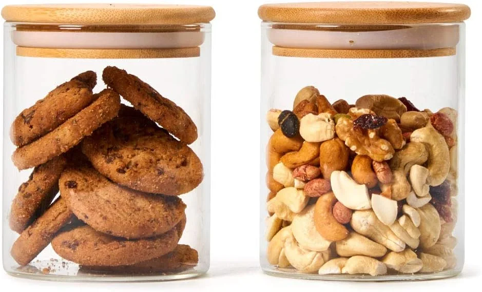 EZOWare ست 8 تایی ظروف شیشه ای شفاف درب دار، ست ظروف نگهداری آشپزخانه با درب بامبو طبیعی برای آبنبات، کلوچه، برنج، شکر، آرد، پاستا، آجیل، 450 میلی لیتر EZOWare ست 8 تایی ظروف شیشه ای شفاف درب دار، ست ظروف نگهداری آشپزخانه با درب بامبو طبیعی برای آبنبات، کلوچه، برنج، شکر، آرد، پاستا، آجیل، 450 میلی لیتر