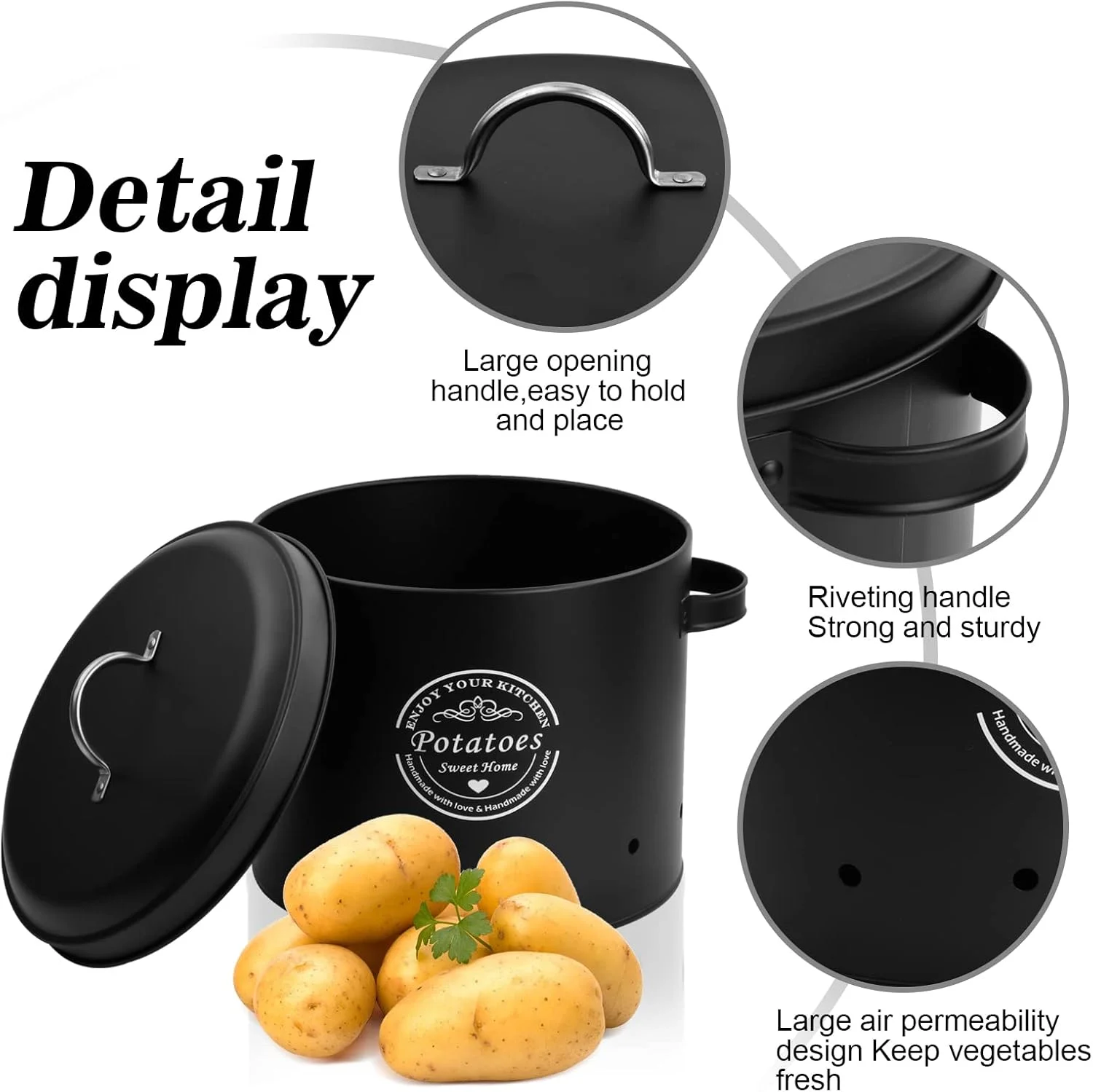 Fangehong 1 عدد جای سیب زمینی، پیاز، سیر، جای سیب زمینی، جعبه های فلزی برای آشپزخانه، ظرف نگهداری سبزیجات با درب (سیر سفید)