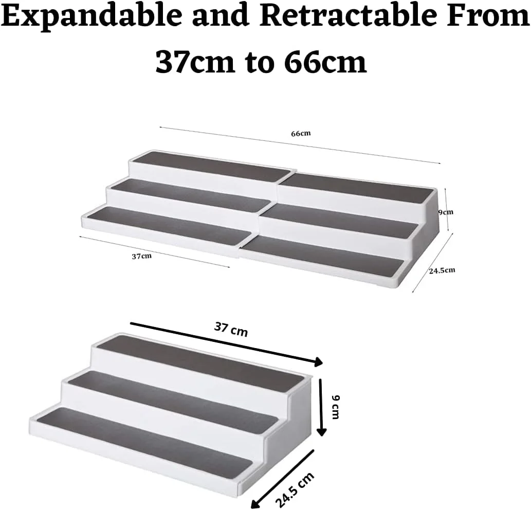 جا ادویه ای 3 طبقه قابل گسترش N3ma با طراحی مدرن و ضد لغزش، مناسب برای کابینت، قفسه پله ای سازمان دهنده برای پیشخوان، انبار و کابینت (سفید و خاکستری)