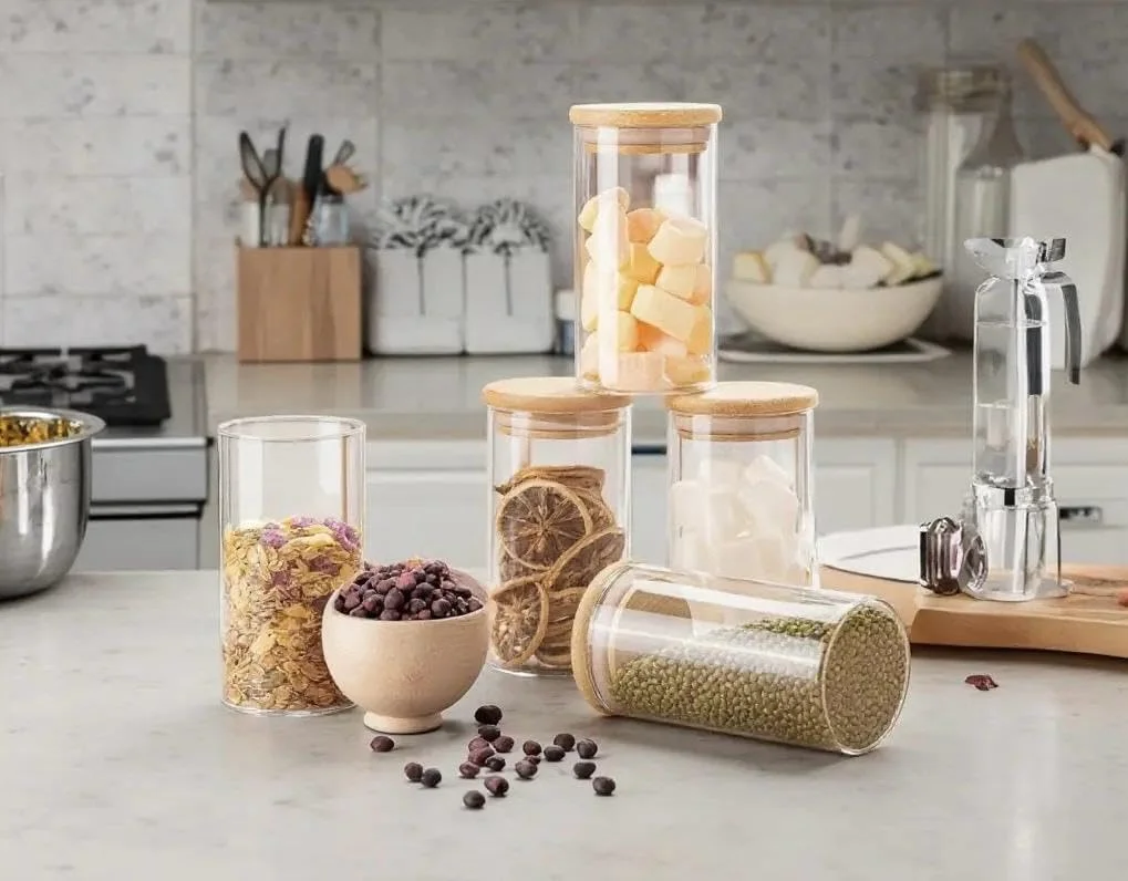 جا ادویه ای FAM با استند بامبو - قفسه نظم دهنده ادویه - ست چوبی دکوری آشپزخانه - شیشه با درب بامبو