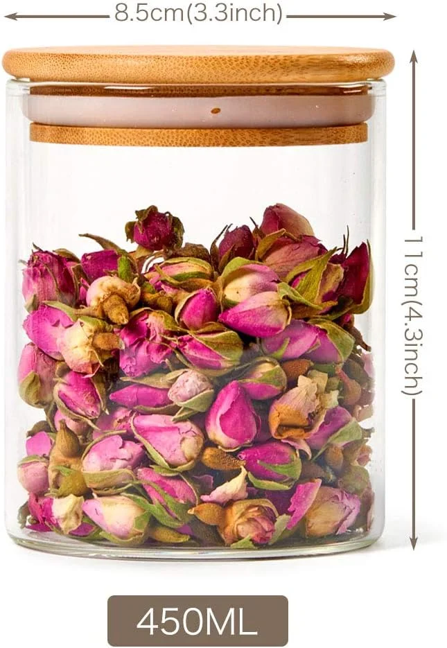 EZOWare ست 8 تایی ظروف شیشه ای شفاف درب دار، ست ظروف نگهداری آشپزخانه با درب بامبو طبیعی برای آبنبات، کلوچه، برنج، شکر، آرد، پاستا، آجیل، 450 میلی لیتر EZOWare ست 8 تایی ظروف شیشه ای شفاف درب دار، ست ظروف نگهداری آشپزخانه با درب بامبو طبیعی برای آبنبات، کلوچه، برنج، شکر، آرد، پاستا، آجیل، 450 میلی لیتر