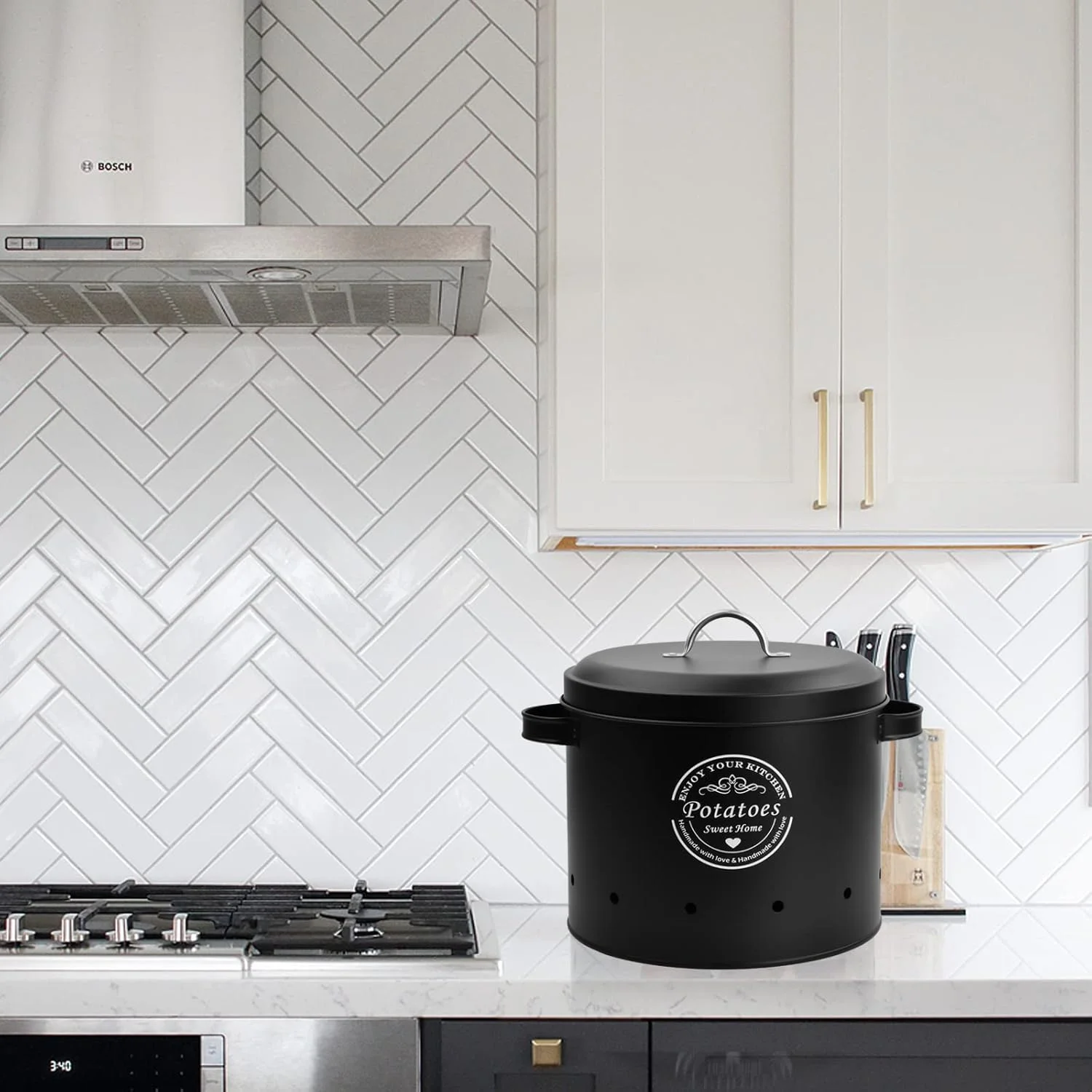 Fangehong 1 عدد جای سیب زمینی، پیاز، سیر، جای سیب زمینی، جعبه های فلزی برای آشپزخانه، ظرف نگهداری سبزیجات با درب (سیر سفید)