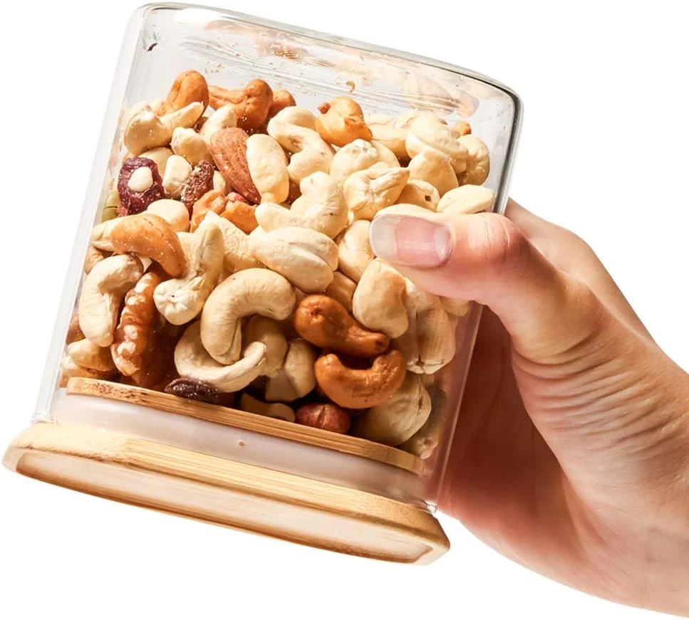 ست 5 تکه شیشه ای شفاف EZOWare، ظروف مربعی درب دار برای نگهداری مواد غذایی مانند آبنبات، کلوچه، برنج، شکر، آرد، پاستا و آجیل - 710ml / 1005ml / 1300ml ست 5 تکه شیشه ای شفاف EZOWare، ظروف مربعی درب دار برای نگهداری مواد غذایی مانند آبنبات، کلوچه، برنج، شکر، آرد، پاستا و آجیل - 710ml / 1005ml / 1300ml