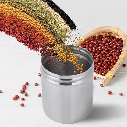 ظرف درب دار استیل 304 Eujgoov، ظرف نگهداری مواد غذایی سایز مسافرتی برای شکر، جو دوسر، مناسب کمپینگ (بزرگ) (4yga3kghip-02)