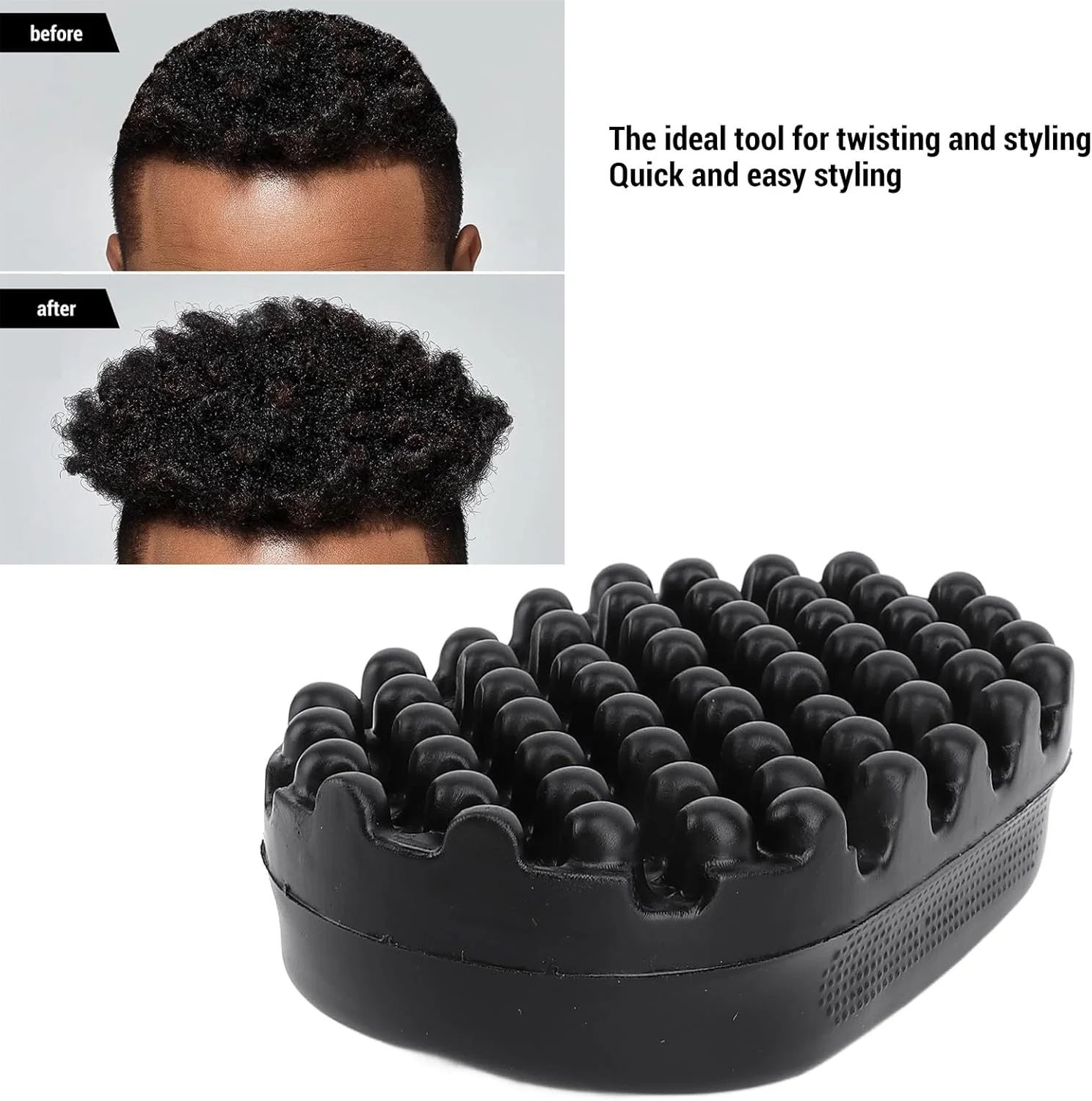 برس فر کننده مو لاستیکی غیر جاذب، شانه فر کننده چرخشی قابل شستشو، ابزار حالت دهنده مو فرفری برای موهای آفریقایی (دندانه متراکم)