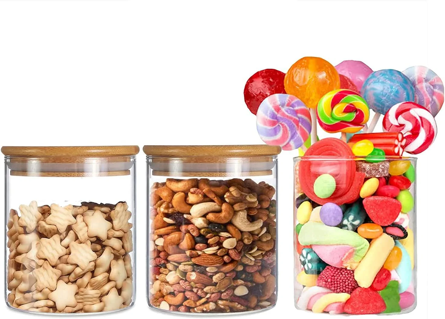 ظروف شیشه ای ذخیره سازی النژ با درب چوبی بامبو، 500 میلی لیتر، ظروف شیشه ای درب دار مناسب نگهداری مواد غذایی، حبوبات، آرد، شکر، قهوه، آبنبات و ادویه