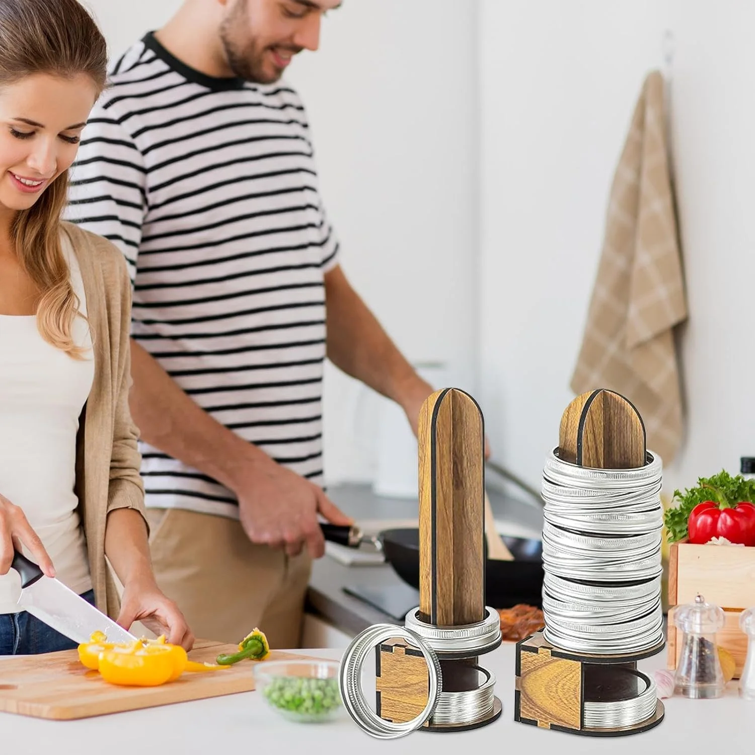 نگهدارنده درب شیشه مربا - نگهدارنده حلقه چوبی کنسرو - محل نگهداری حلقه کنسرو برای سازماندهی انبار، آشپزخانه، کافی شاپ، رستوران، مناسب برای صاحبان خانه، مربا سازی، نگهداری مواد غذایی، ترشی سبزیجات