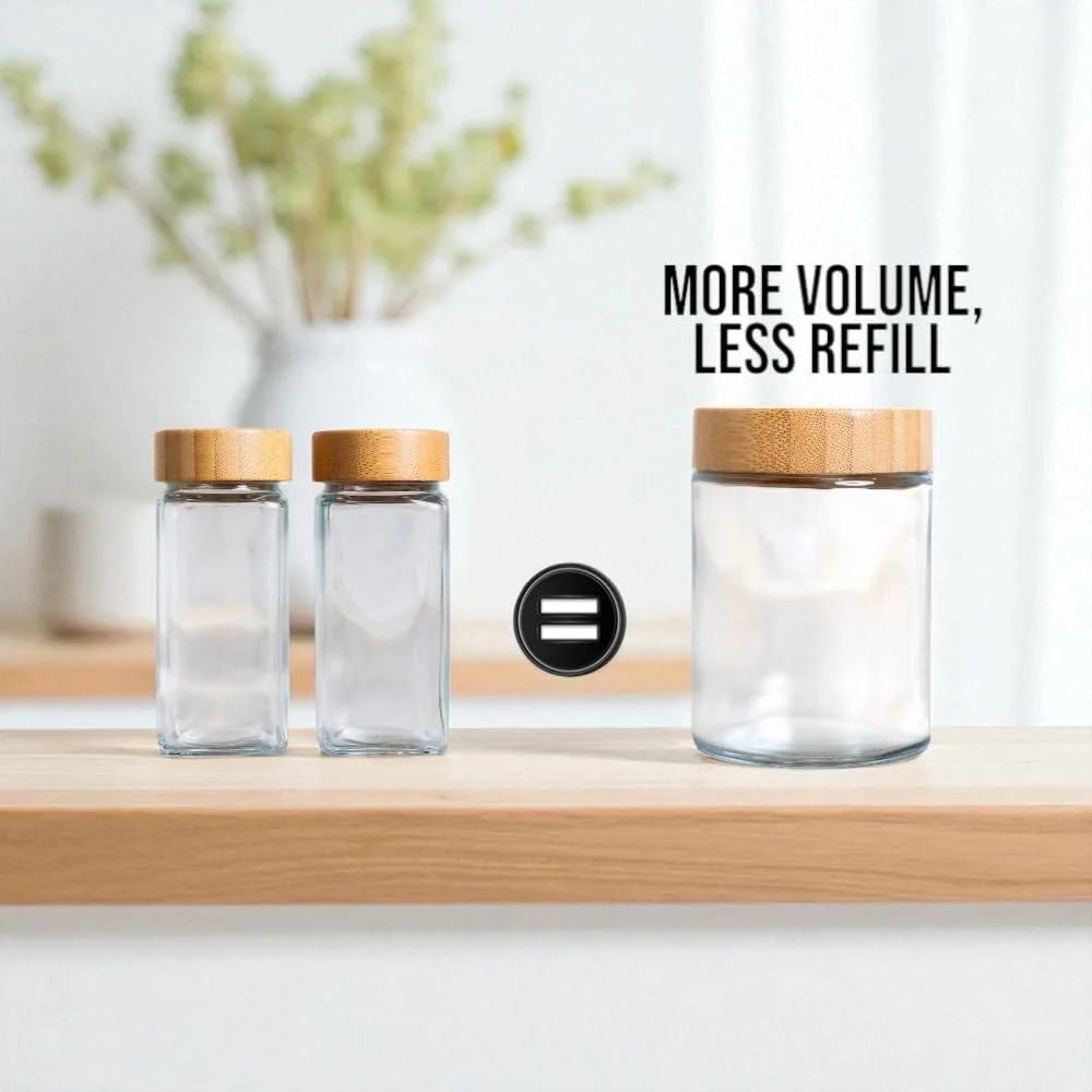 ست 15 عددی شیشه ادویه خالی 240 میلی لیتری با درب بامبو - ظروف نگهداری مواد غذایی با 2 قاشق اندازه گیری - ست نظم دهنده کابینت آشپزخانه برای ادویه جات، گیاهان، چاشنی ها، شمع و صنایع دستی - بدون برچسب