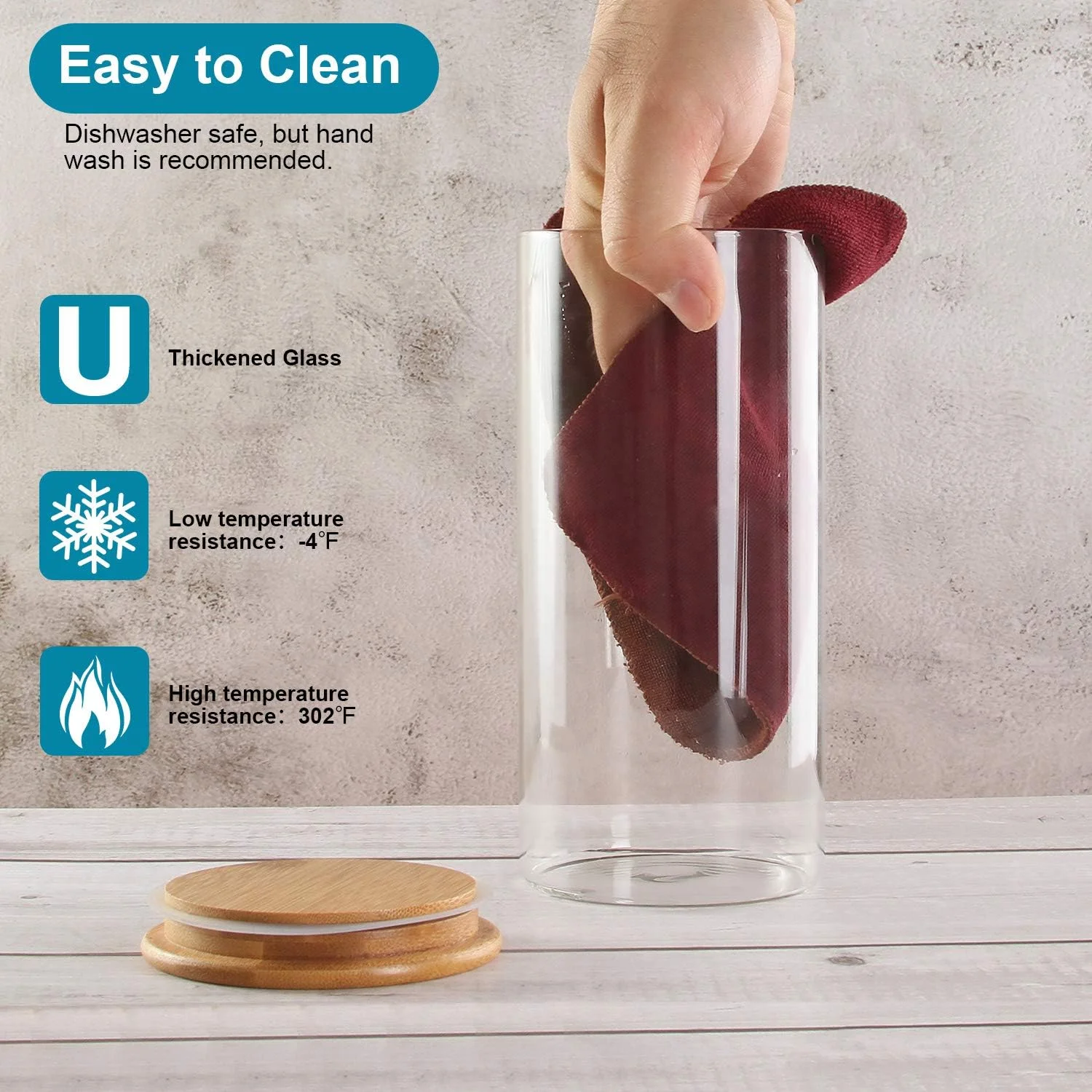 ست 3 عددی ظروف شیشه ای ذخیره سازی النژ با درب، 1000 میلی لیتر - ظروف استوانه ای شفاف و مقاوم در برابر هوا از جنس شیشه بوروسیلیکات بالا با درب بامبو برای نگهداری مواد غذایی، غلات و پاستا