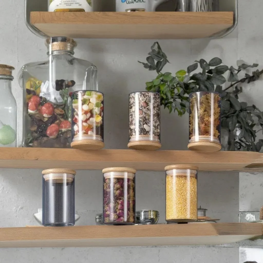 جا ادویه ای FAM با استند بامبو - قفسه نظم دهنده ادویه - ست چوبی دکوری آشپزخانه - شیشه با درب بامبو