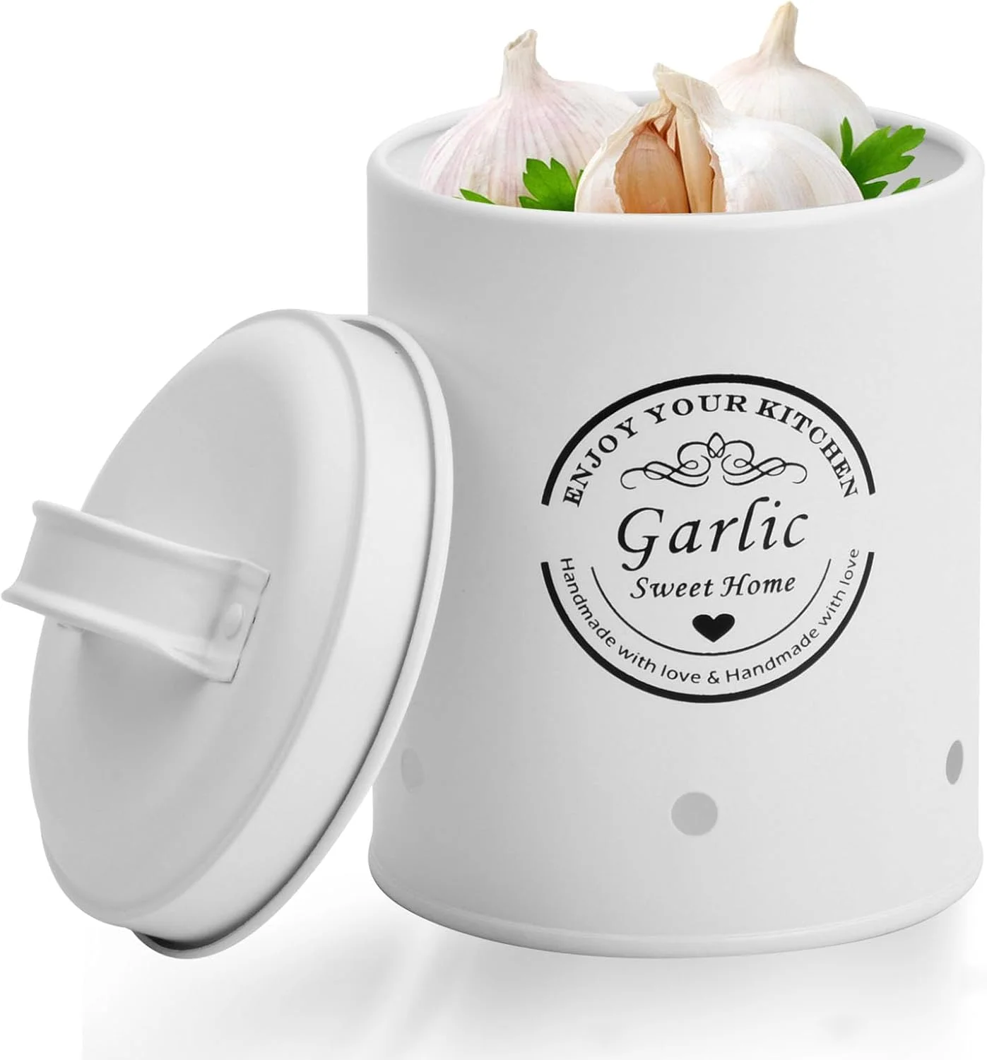 Fangehong 1 عدد جای سیب زمینی، پیاز، سیر، جای سیب زمینی، جعبه های فلزی برای آشپزخانه، ظرف نگهداری سبزیجات با درب (سیر سفید)