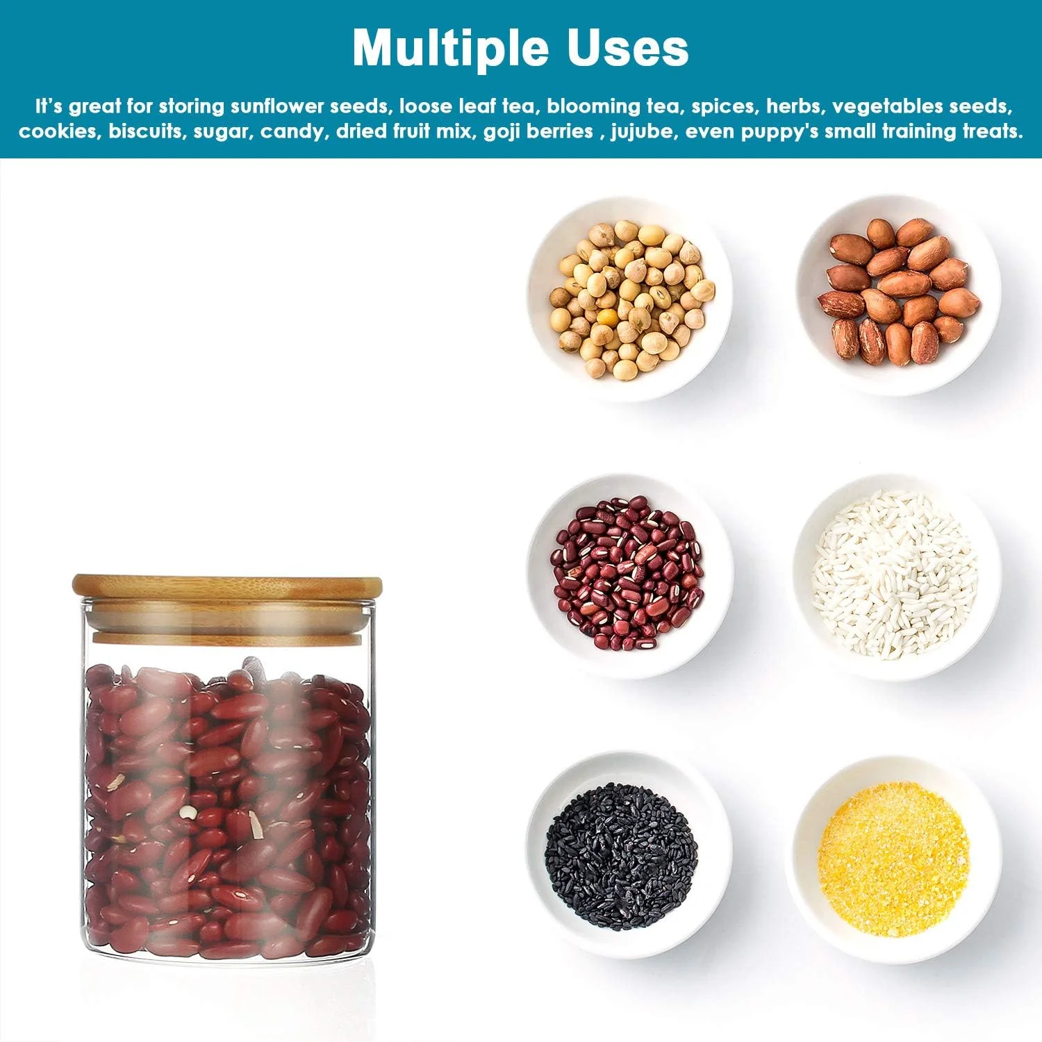 ظروف شیشه ای ذخیره سازی النژ با درب چوبی بامبو، 500 میلی لیتر، ظروف شیشه ای درب دار مناسب نگهداری مواد غذایی، حبوبات، آرد، شکر، قهوه، آبنبات و ادویه