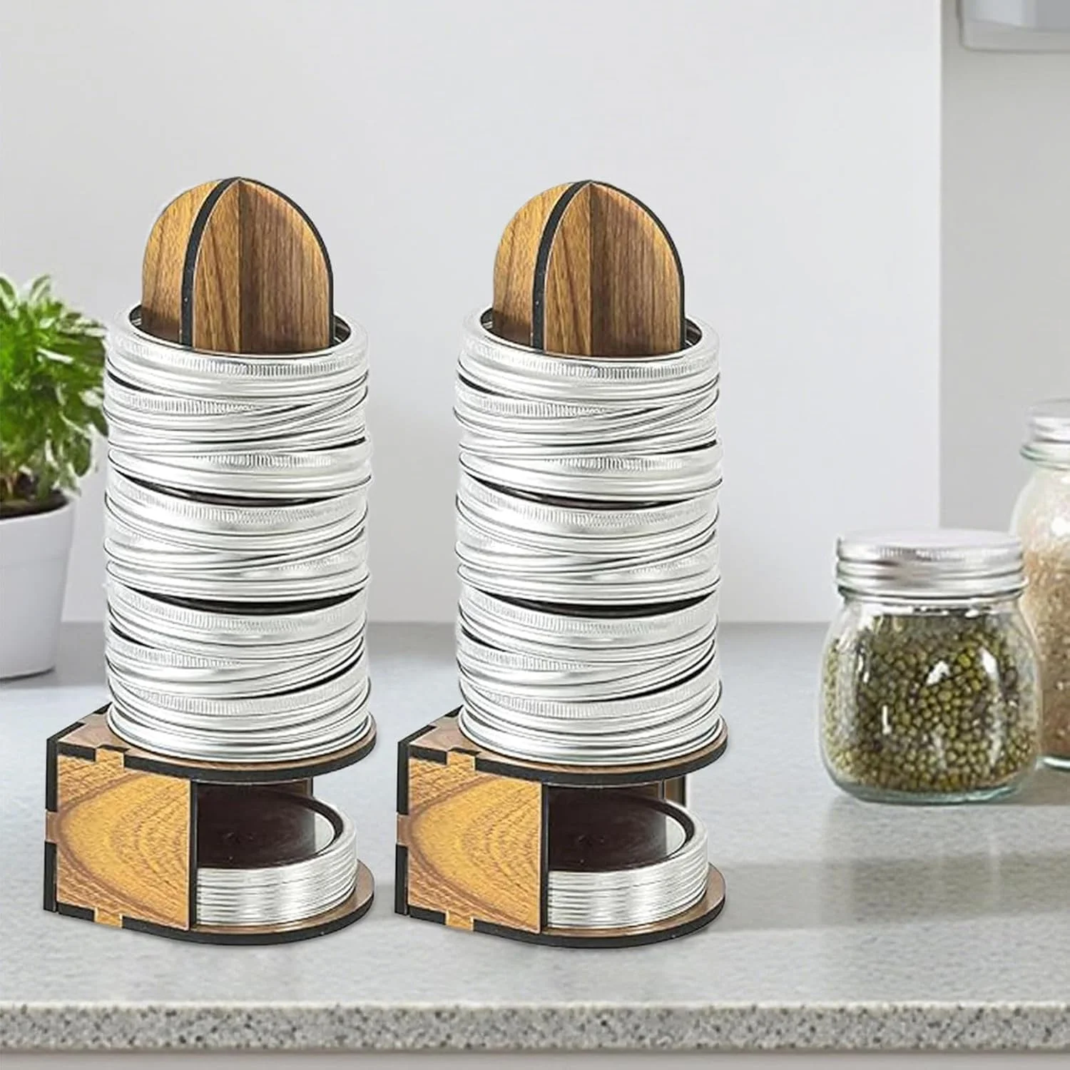 نگهدارنده درب شیشه مربا - نگهدارنده حلقه چوبی کنسرو - محل نگهداری حلقه کنسرو برای سازماندهی انبار، آشپزخانه، کافی شاپ، رستوران، مناسب برای صاحبان خانه، مربا سازی، نگهداری مواد غذایی، ترشی سبزیجات