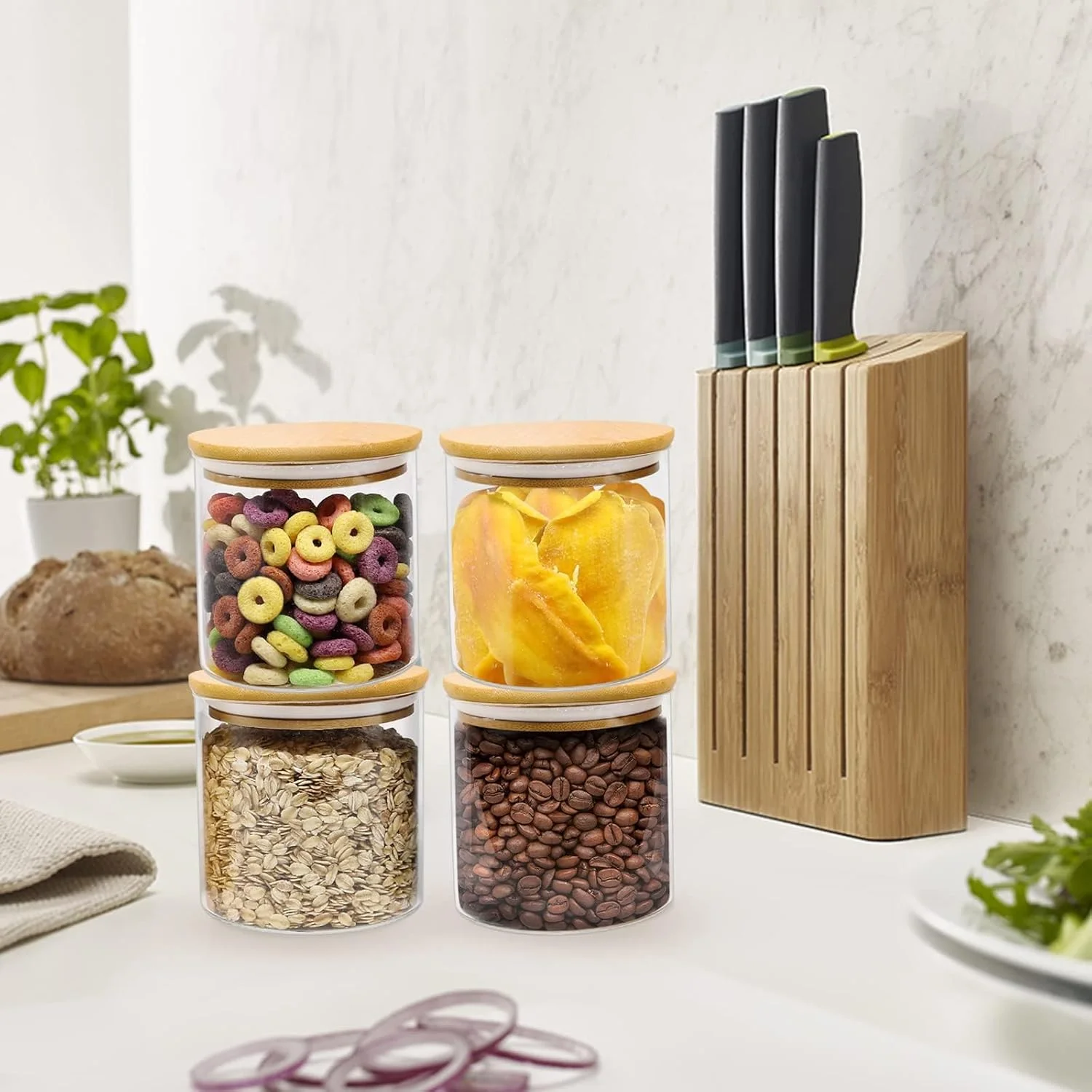 ست 6 عددی ظروف شیشه ای ذخیره سازی مواد غذایی Eidoct با حجم 600 میلی لیتر، ظروف شفاف بوروسیلیکاتی برای نگهداری مواد غذایی در آشپزخانه، مناسب برای غلات، سازماندهی مواد غذایی، ادویه جات، نمک، چای، قهوه و شکر