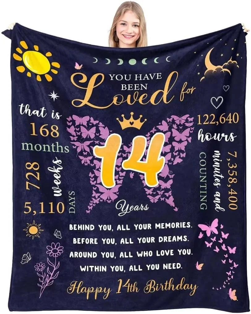 پتوی هدیه تولد 14 سالگی ایموپ، هدیه تولد 14 سالگی برای دختران 14 ساله، پتوی فلانل شخصی سازی شده منحصر به فرد برای دختران، دختر، بهترین دوستان، صمیمی ترین دوست، خواهر، خواهرزاده