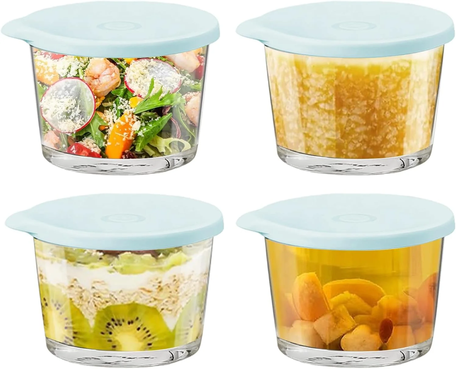 کاسه های شیشه ای ذخیره سازی - شیشه های درب دار - کاسه های شیشه ای مخلوط کننده - برای آماده سازی غذا، میان وعده، پخت شبانه، آشپزی، انبار، یخچال، فریزر، ناهار، سالاد، سوپ، ماست، میوه