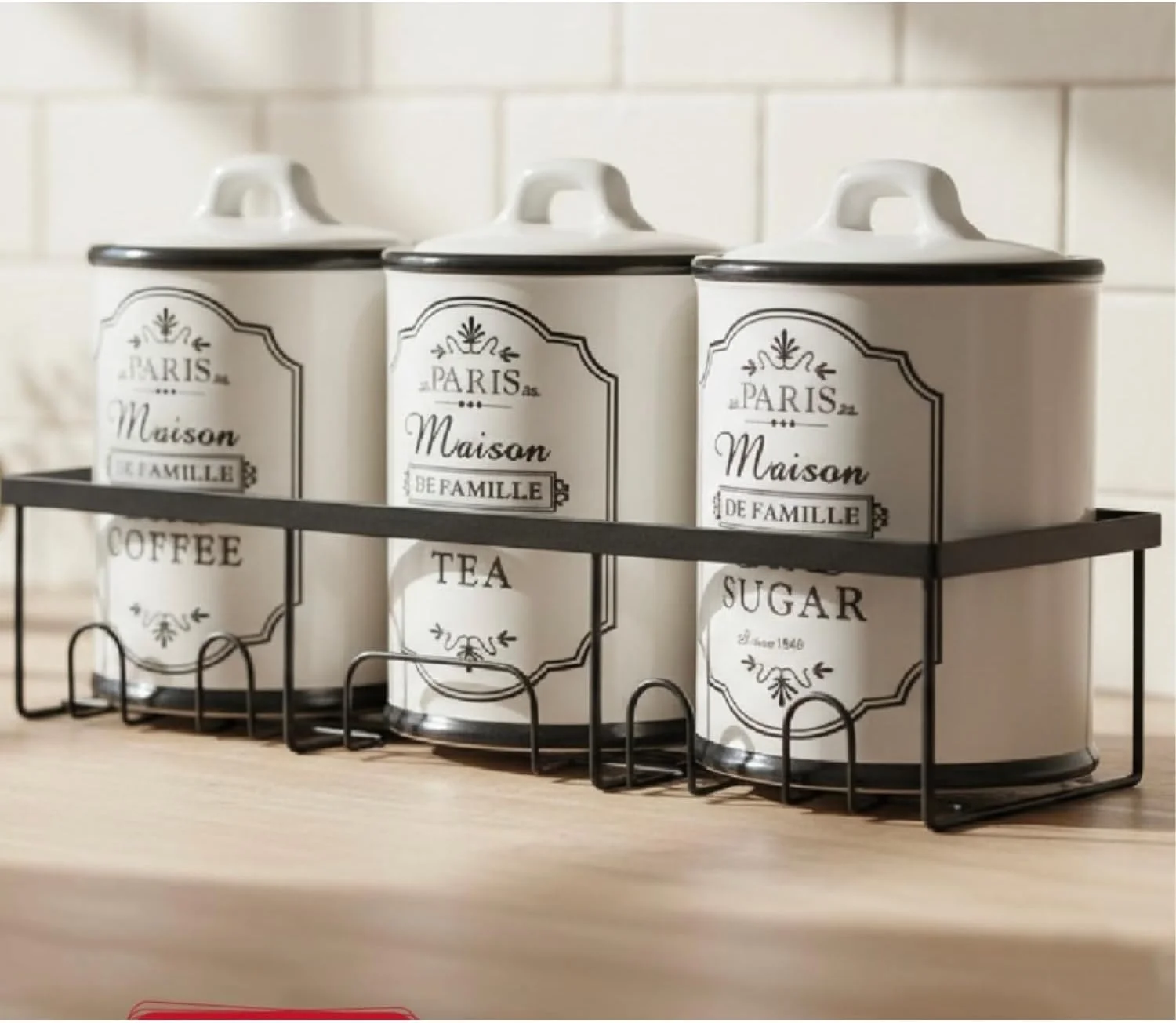 ست ظروف سرامیکی آشپزخانه Maestro - ظروف نگهداری قهوه، چای و شکر درب دار، ظروف ذخیره سازی به سبک فرانسوی قدیمی، مینای سفید عتیقه، دکوراسیون روستایی برای روی کابینت، ست 3 عددی ست ظروف سرامیکی آشپزخانه Maestro - ظروف نگهداری قهوه، چای و شکر درب دار، ظروف ذخیره سازی به سبک فرانسوی قدیمی، مینای سفید عتیقه، دکوراسیون روستایی برای روی کابینت، ست 3 عددی