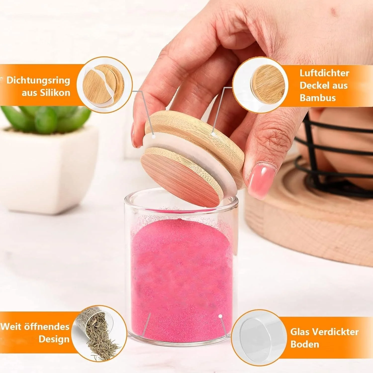 ست 6 عددی ظروف نگهداری شیشه ای بوروسیلیکات با درب، ظرف نگهداری شیشه ای گرد 250 میلی لیتری با درب بامبو، ایده آل برای چای، غلات، غذای خشک، حبوبات، برنج و لوبیا. ست 6 عددی ظروف نگهداری شیشه ای بوروسیلیکات با درب، ظرف نگهداری شیشه ای گرد 250 میلی لیتری با درب بامبو، ایده آل برای چای، غلات، غذای خشک، حبوبات، برنج و لوبیا.