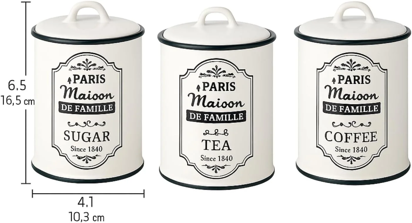 ست ظروف سرامیکی آشپزخانه Maestro - ظروف نگهداری قهوه، چای و شکر درب دار، ظروف ذخیره سازی به سبک فرانسوی قدیمی، مینای سفید عتیقه، دکوراسیون روستایی برای روی کابینت، ست 3 عددی ست ظروف سرامیکی آشپزخانه Maestro - ظروف نگهداری قهوه، چای و شکر درب دار، ظروف ذخیره سازی به سبک فرانسوی قدیمی، مینای سفید عتیقه، دکوراسیون روستایی برای روی کابینت، ست 3 عددی