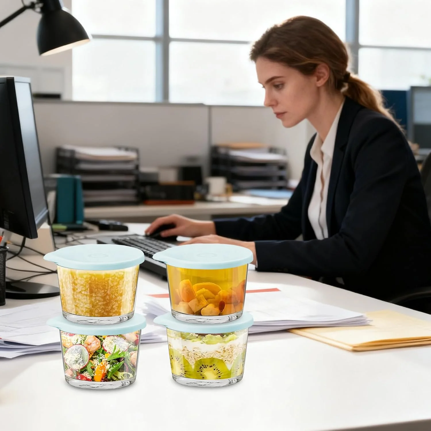 کاسه های شیشه ای، ظروف غذای قابل استفاده مجدد، کاسه های شیشه ای مخلوط کننده و نگهداری، برای آماده سازی غذا، میان وعده، پخت و پز، نگهداری در یخچال و فریزر، ناهار، سالاد، سوپ، ماست، میوه