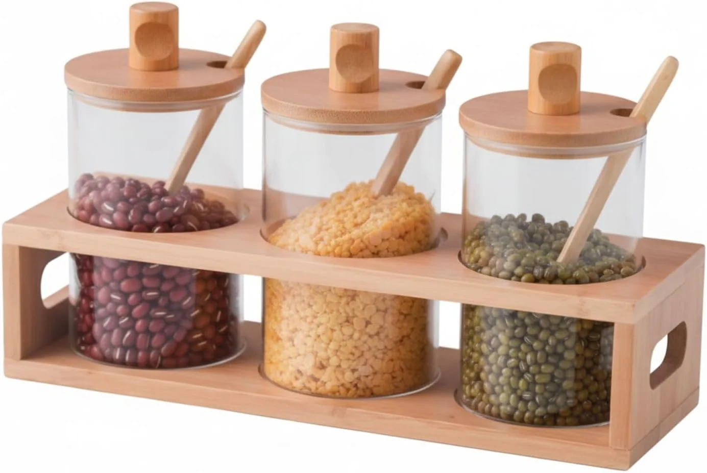 ست ظروف شیشه ای درب دار با قفسه بامبو، 3 عدد ظرف 1300 میلی لیتری برای سازماندهی قهوه، ظروف نگهداری مواد غذایی آشپزخانه برای شکر، آبنبات، جو دوسر، آجیل ست ظروف شیشه ای درب دار با قفسه بامبو، 3 عدد ظرف 1300 میلی لیتری برای سازماندهی قهوه، ظروف نگهداری مواد غذایی آشپزخانه برای شکر، آبنبات، جو دوسر، آجیل