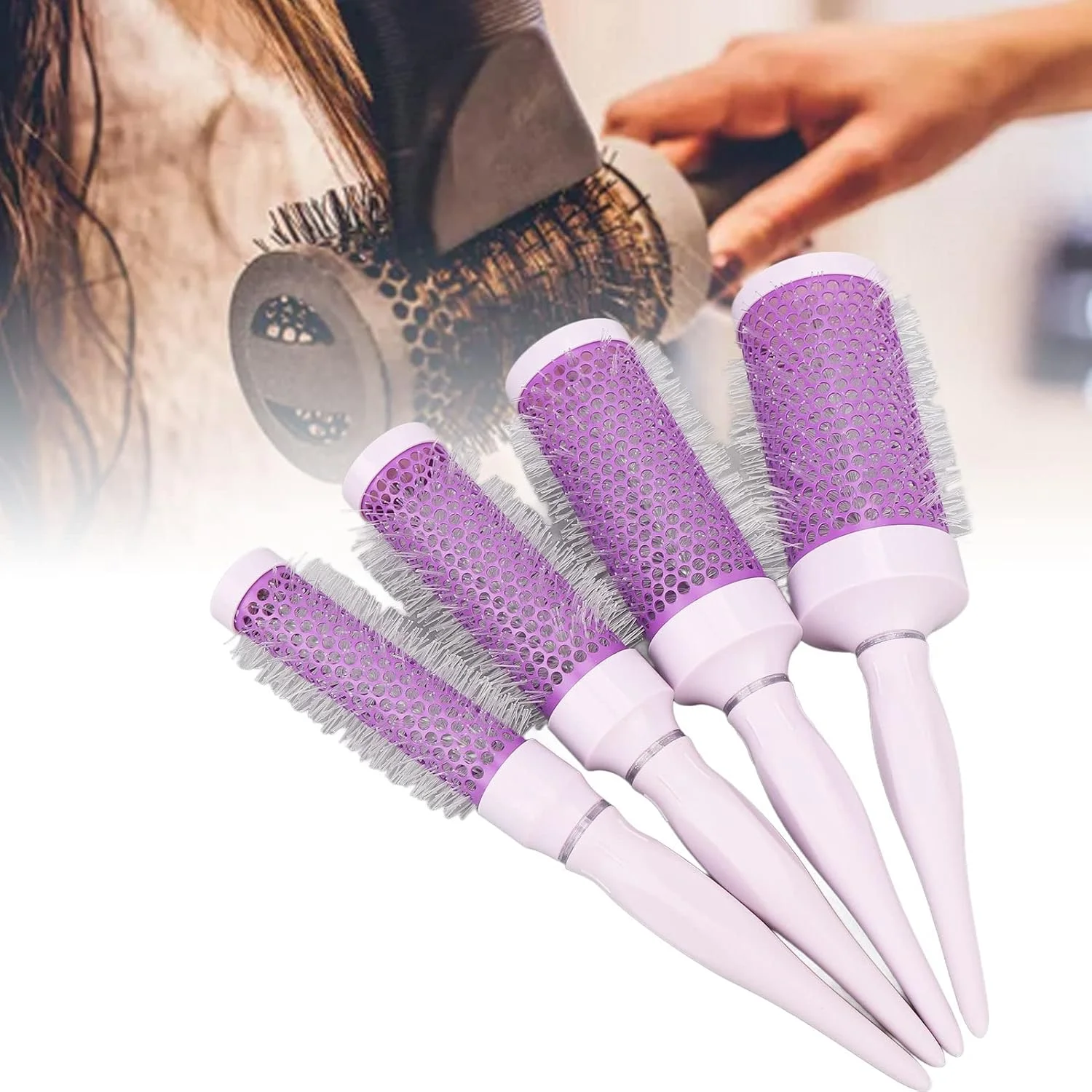 Round Brush Set for Blow Drying Curling, Hair Styling Blow Drying Curling Brush Round Brush Reduce Hair Dryness Promote Healthy Hair Growth Nylon Styling Hair Brush for Nylon Bristles Hair Blow Drying