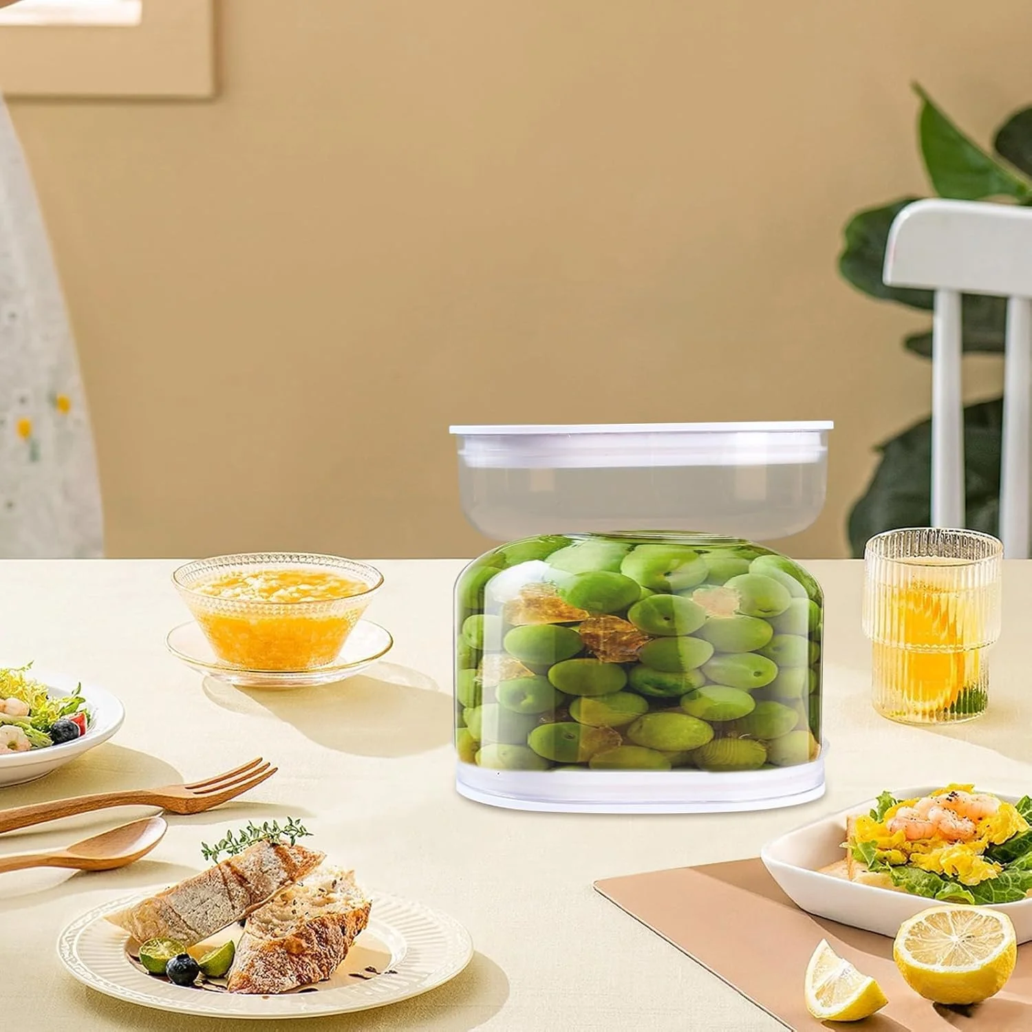 ظروف ترشی با درب، ظرف ترشی 414 میلی لیتری با درب تایمر دار - جعبه نگهداری مواد غذایی با صافی | برای آرد، سالاد، جو دوسر، شکر، شیرینی، آماده سازی وعده های غذایی، ماست، کره، مربا