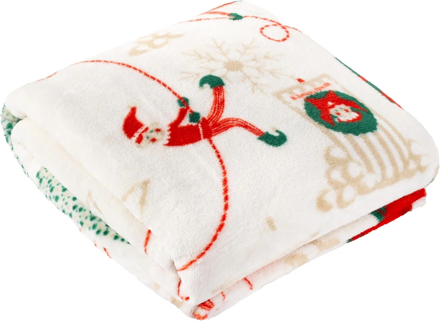 پتو الفی برای روزهای تعطیل – پتوی پشمی کریسمس با طرح جن برای تخت یا مبل (کرم/نعنایی - 130x150 سانتی متر)