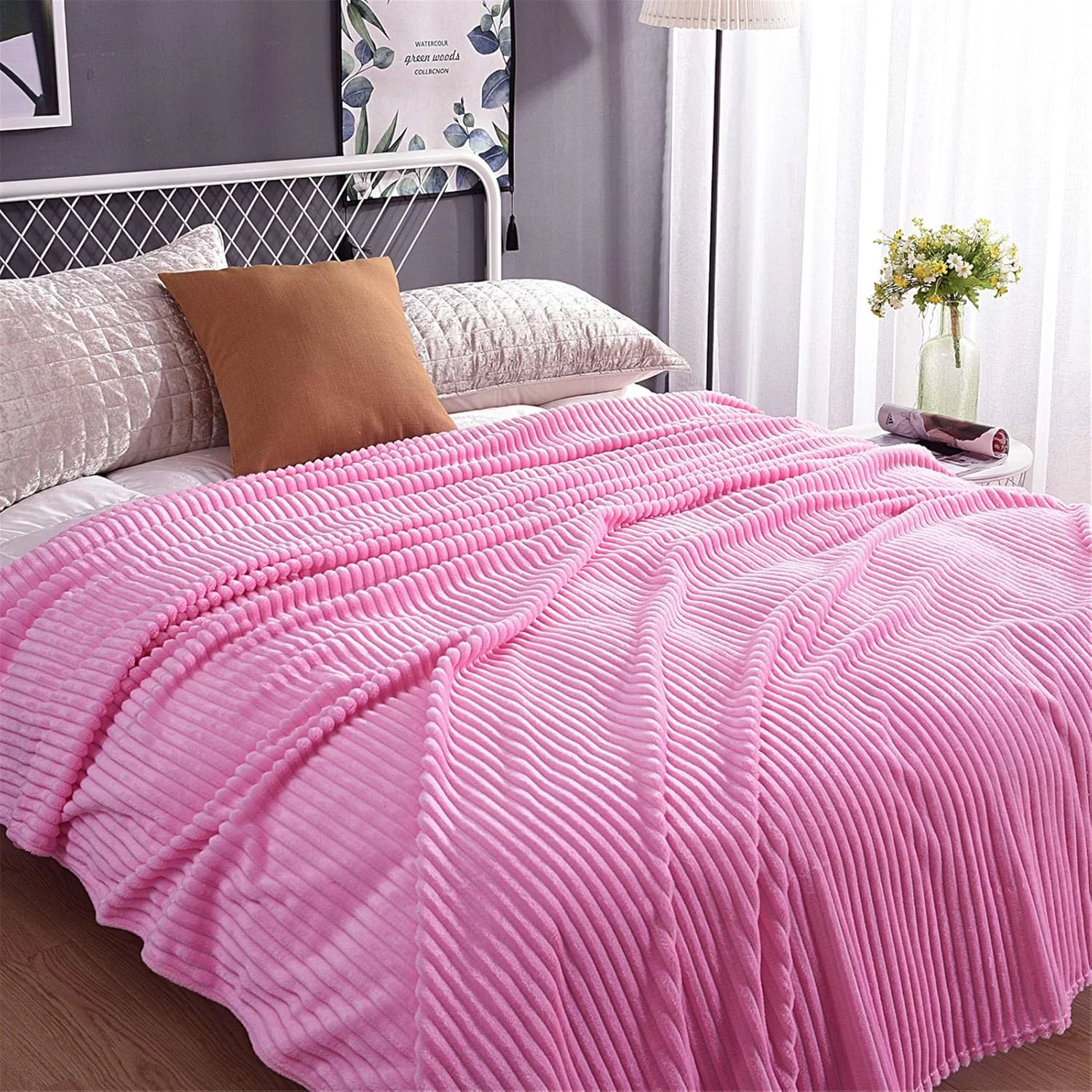 پتوی فلانل DZYP، پتوی میکروفیبر، رنگ ثابت، راه راه عمودی، سبک وزن، نرم، گرم، راحت، دنج و تنفسی (صورتی، 150X200 سانتی متر) پتوی فلانل DZYP، پتوی میکروفیبر، رنگ ثابت، راه راه عمودی، سبک وزن، نرم، گرم، راحت، دنج و تنفسی (صورتی، 150X200 سانتی متر)