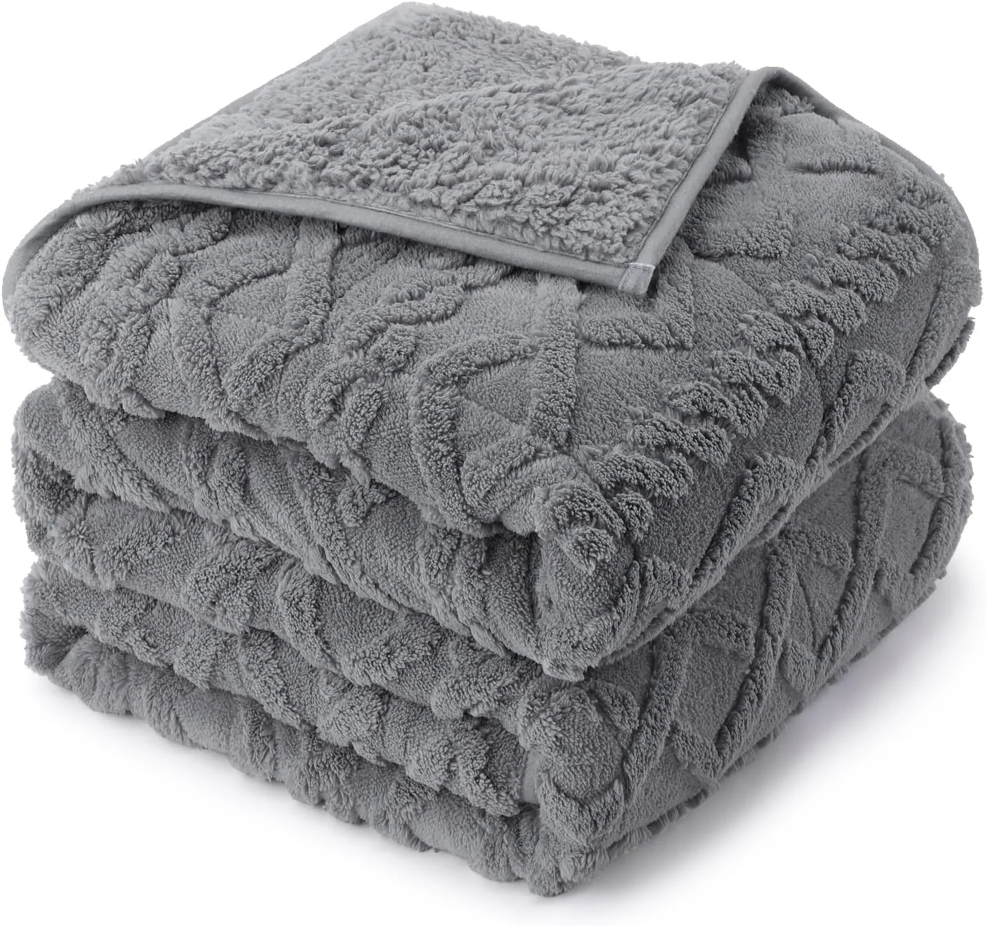 پتوی وزن دار Drewin برای بزرگسالان، سایز یک نفره، 6.8 کیلوگرم، پتوهای وزن دار دو طرفه نرم و فازی ژاکارد شرپا برای خواب، پتوی سنگین و کرکی دنج برای مبل تخت خواب، خاکستری، 122 در 183 سانتی متر