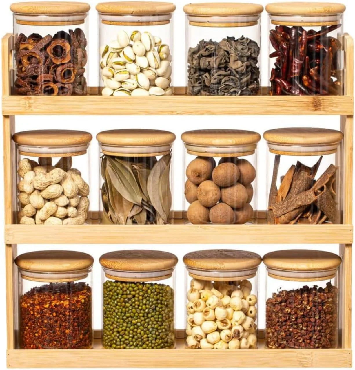 ست 12 تایی ظروف شیشه ای با استند چوبی سه طبقه - ظروف ادویه جات، نگهداری آشپزخانه سازگار با محیط زیست، نگهدارنده گیاهان و چاشنی ها، نظم دهنده روی کابینت، قفسه کابینت، ست ظروف ادویه، نظم دهی آشپزخانه ست 12 تایی ظروف شیشه ای با استند چوبی سه طبقه - ظروف ادویه جات، نگهداری آشپزخانه سازگار با محیط زیست، نگهدارنده گیاهان و چاشنی ها، نظم دهنده روی کابینت، قفسه کابینت، ست ظروف ادویه، نظم دهی آشپزخانه