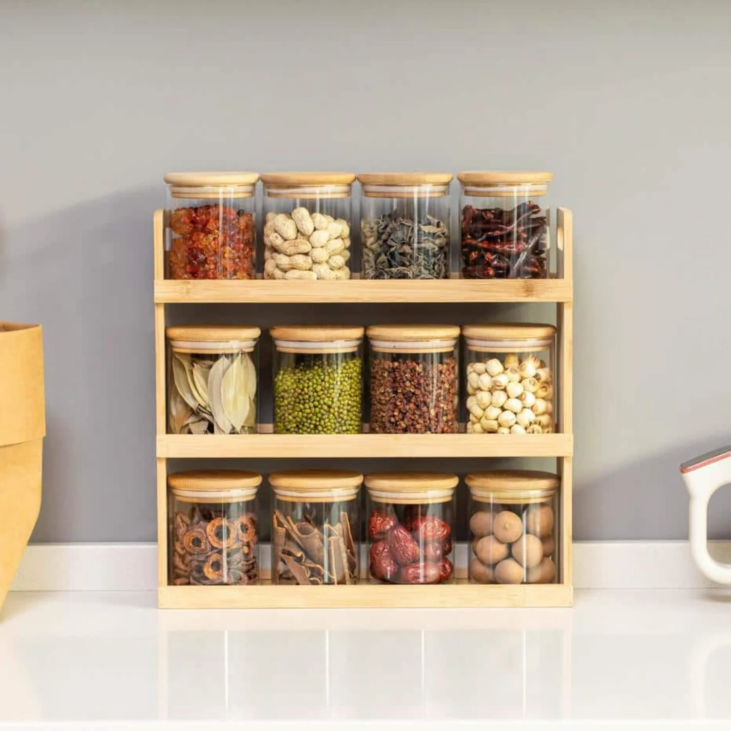 ست 12 تایی ظروف شیشه ای با استند چوبی سه طبقه - ظروف ادویه جات، نگهداری آشپزخانه سازگار با محیط زیست، نگهدارنده گیاهان و چاشنی ها، نظم دهنده روی کابینت، قفسه کابینت، ست ظروف ادویه، نظم دهی آشپزخانه ست 12 تایی ظروف شیشه ای با استند چوبی سه طبقه - ظروف ادویه جات، نگهداری آشپزخانه سازگار با محیط زیست، نگهدارنده گیاهان و چاشنی ها، نظم دهنده روی کابینت، قفسه کابینت، ست ظروف ادویه، نظم دهی آشپزخانه