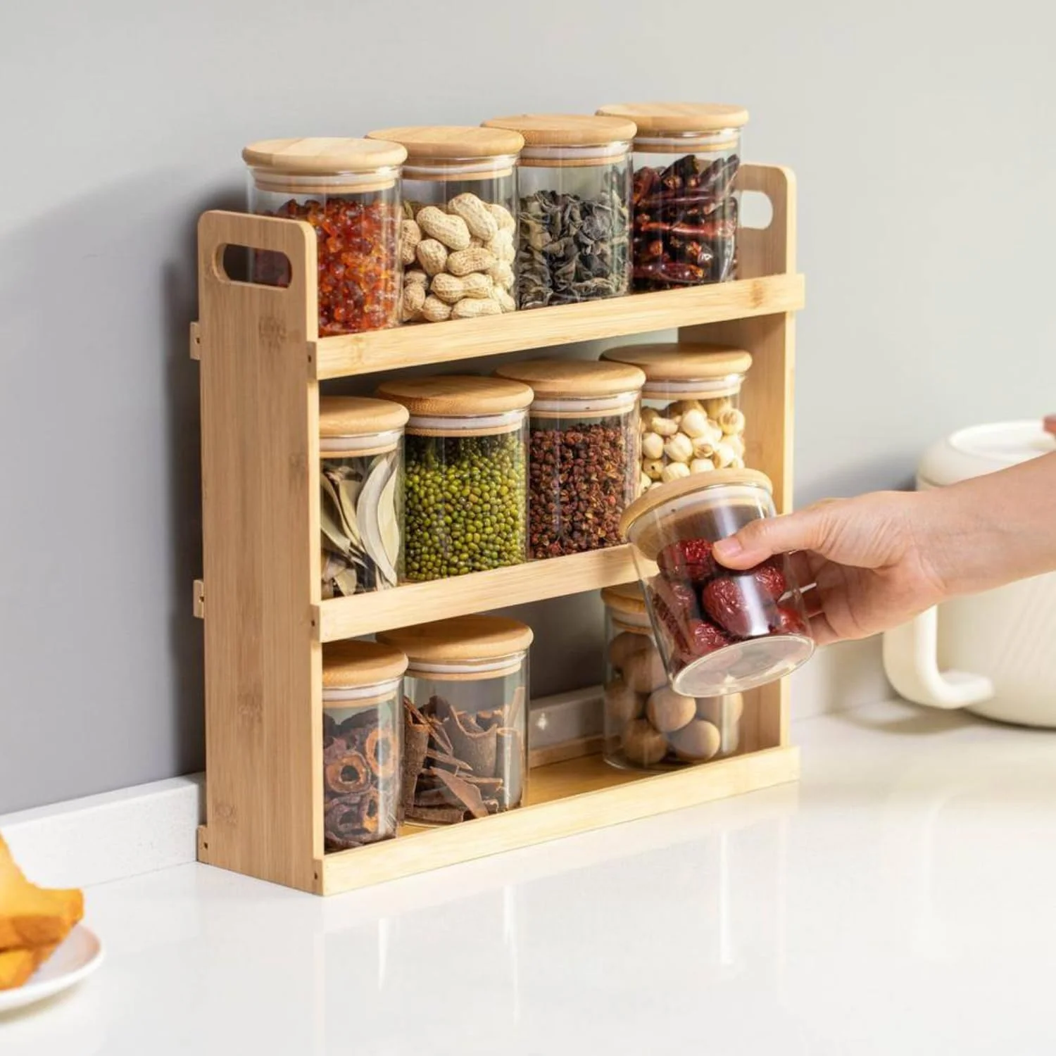 ست 12 تایی ظروف شیشه ای با استند چوبی سه طبقه - ظروف ادویه جات، نگهداری آشپزخانه سازگار با محیط زیست، نگهدارنده گیاهان و چاشنی ها، نظم دهنده روی کابینت، قفسه کابینت، ست ظروف ادویه، نظم دهی آشپزخانه ست 12 تایی ظروف شیشه ای با استند چوبی سه طبقه - ظروف ادویه جات، نگهداری آشپزخانه سازگار با محیط زیست، نگهدارنده گیاهان و چاشنی ها، نظم دهنده روی کابینت، قفسه کابینت، ست ظروف ادویه، نظم دهی آشپزخانه