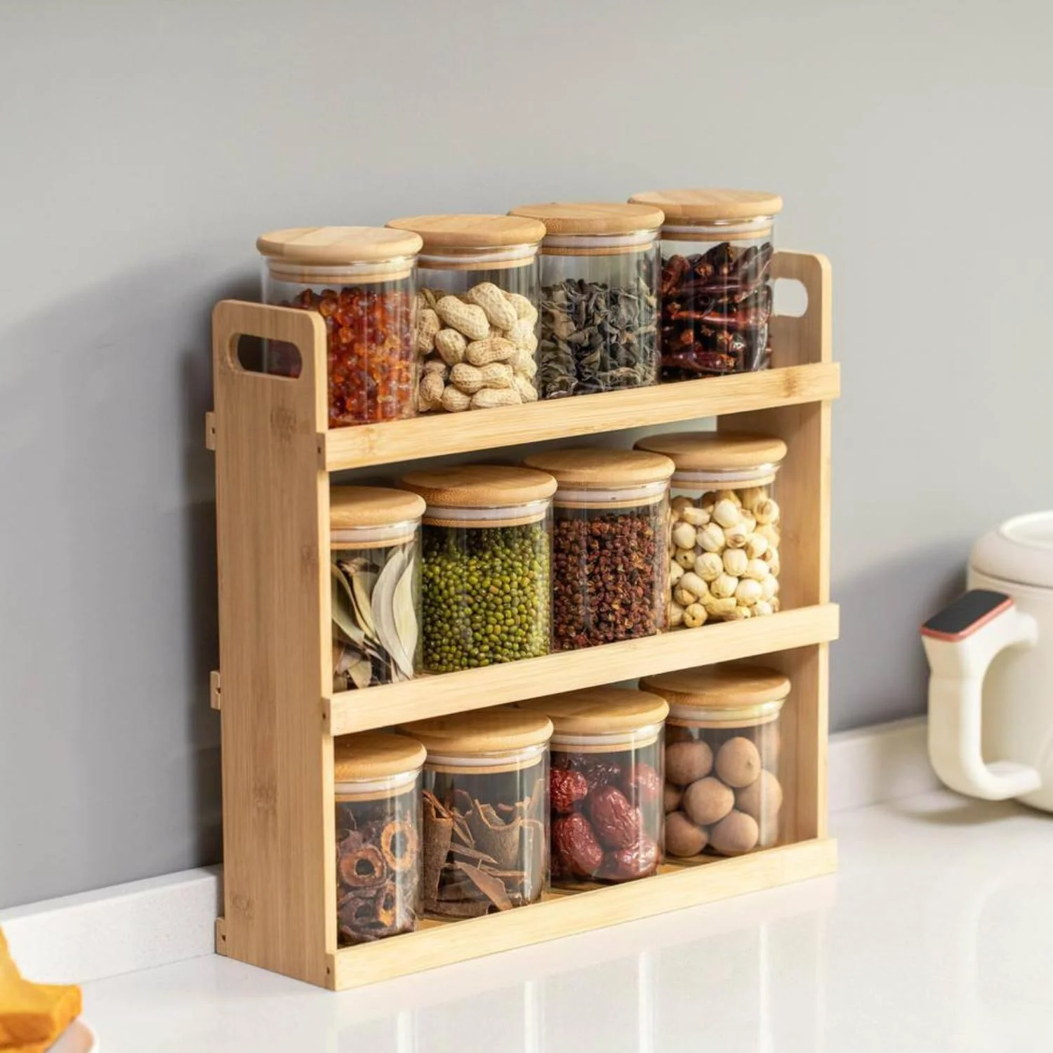 ست 12 تایی ظروف شیشه ای با استند چوبی سه طبقه - ظروف ادویه جات، نگهداری آشپزخانه سازگار با محیط زیست، نگهدارنده گیاهان و چاشنی ها، نظم دهنده روی کابینت، قفسه کابینت، ست ظروف ادویه، نظم دهی آشپزخانه ست 12 تایی ظروف شیشه ای با استند چوبی سه طبقه - ظروف ادویه جات، نگهداری آشپزخانه سازگار با محیط زیست، نگهدارنده گیاهان و چاشنی ها، نظم دهنده روی کابینت، قفسه کابینت، ست ظروف ادویه، نظم دهی آشپزخانه