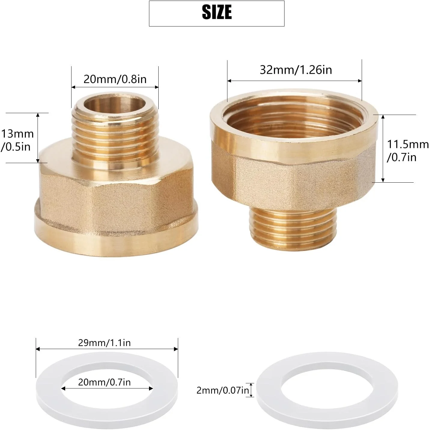 تبدیل برنجی دو عددی AG/IG، تبدیل 1/2 اینچ نر به 1 اینچ ماده و 1 اینچ ماده به 1/2 اینچ نر، مبدل اتصال لوله بادوام با واشر لاستیکی برای سیستم های آب/گاز/مایع