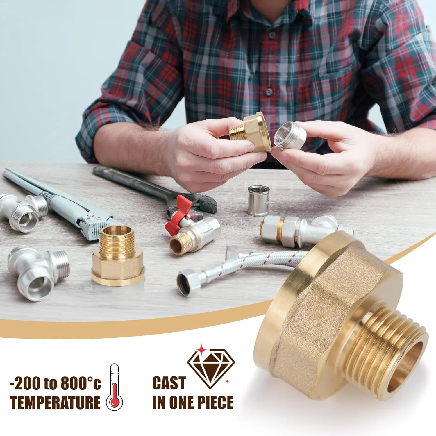 تبدیل برنجی دو عددی AG/IG، تبدیل 1/2 اینچ نر به 1 اینچ ماده و 1 اینچ ماده به 1/2 اینچ نر، مبدل اتصال لوله بادوام با واشر لاستیکی برای سیستم های آب/گاز/مایع