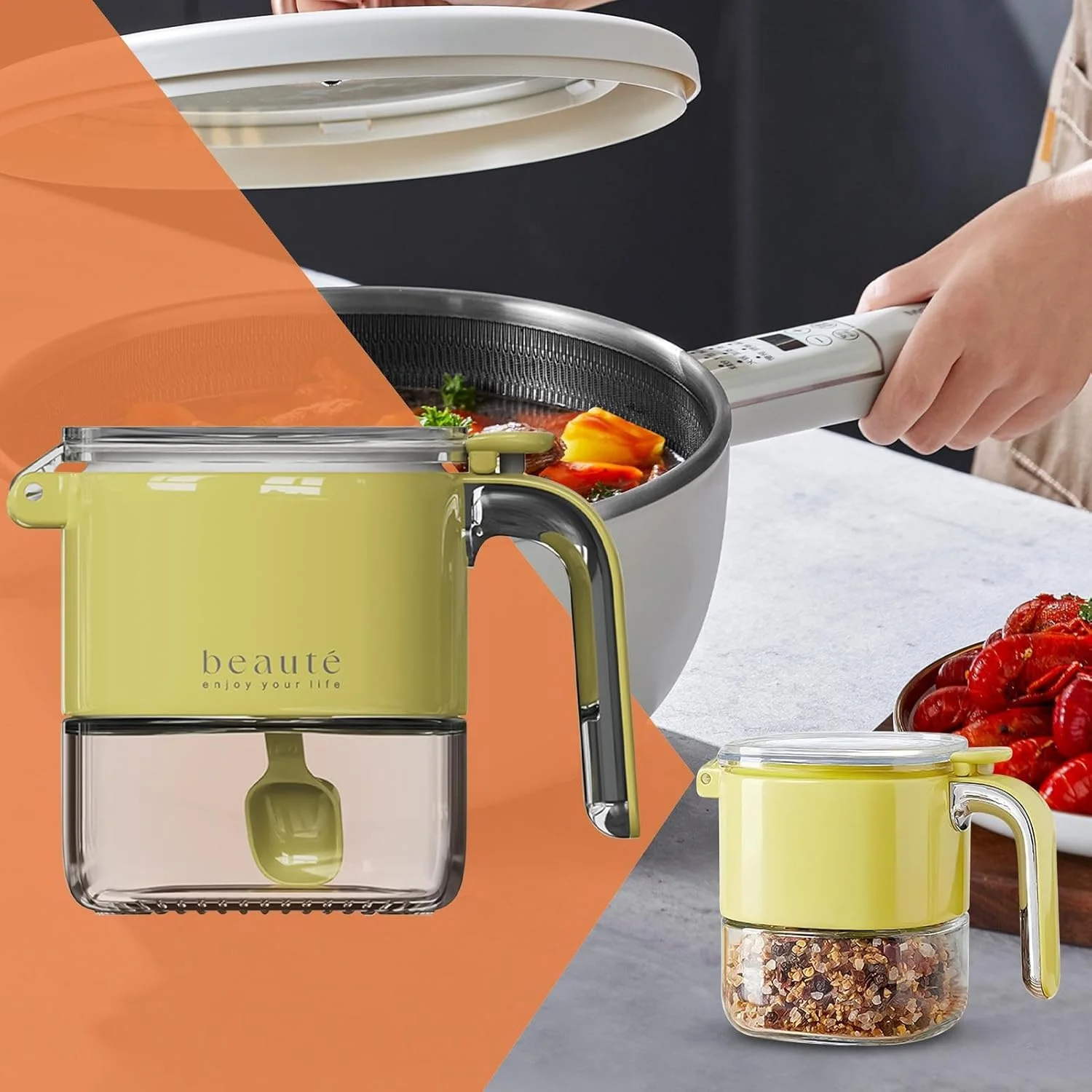 ظروف چاشنی شیشه ای | ظرف نگهداری شکر با درب و قاشق - محفظه درب دار برای پودر، نمک، فلفل، آشپزی، میز غذاخوری، رستوران